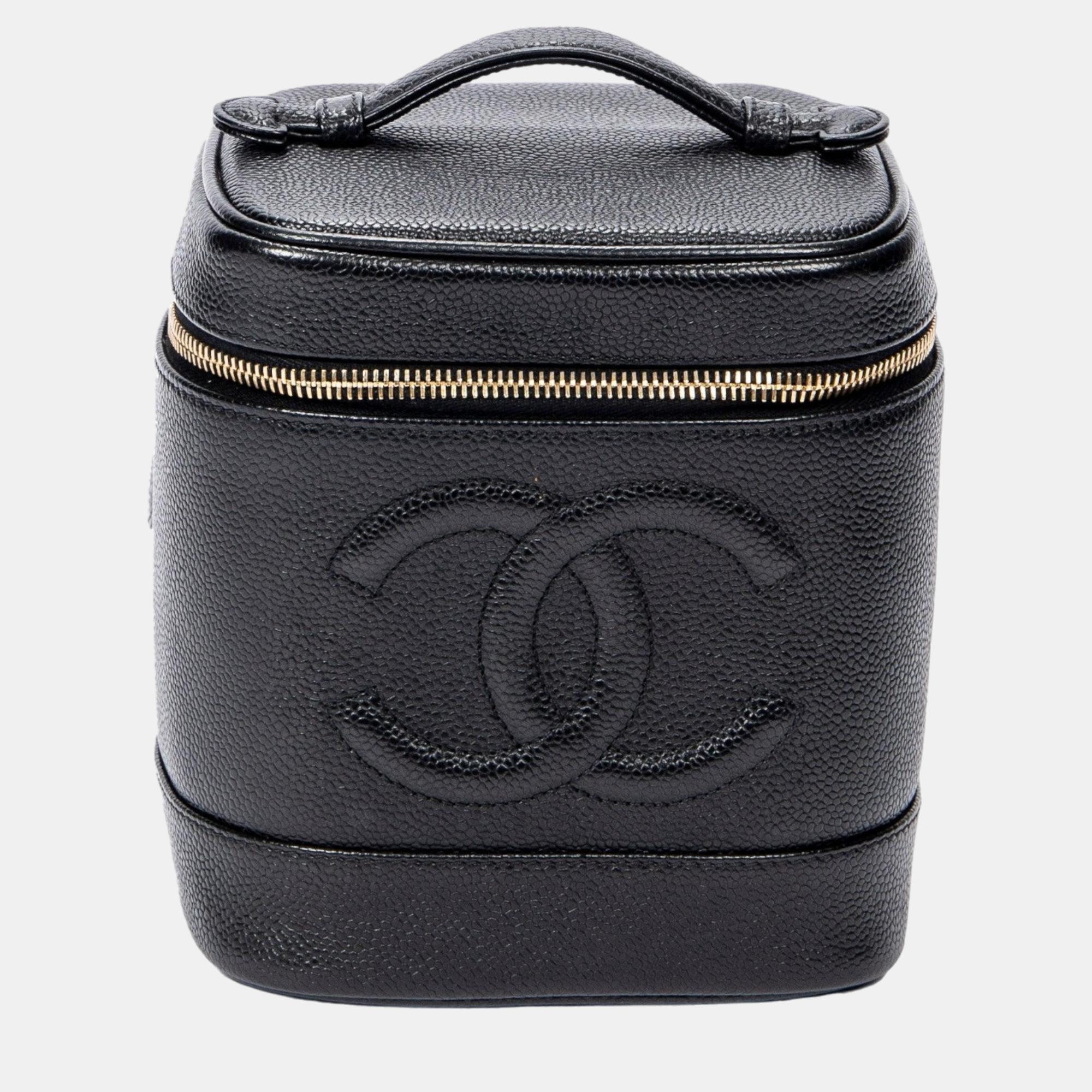Pre-owned Chanel Black Leather Cc Timeless Vanity Clutch Bag