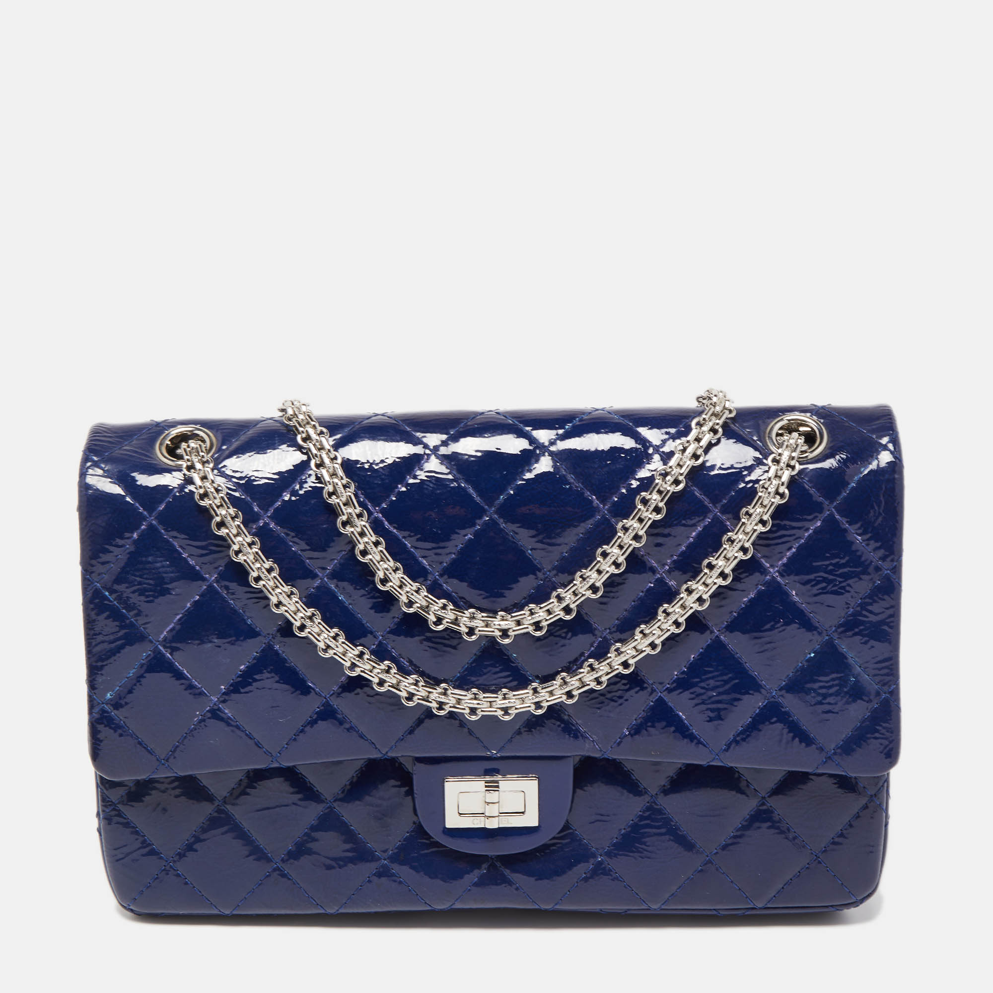Pre-owned Chanel Blue Quilted Patent Leather Reissue 2.55 Classic 226 Flap Bag
