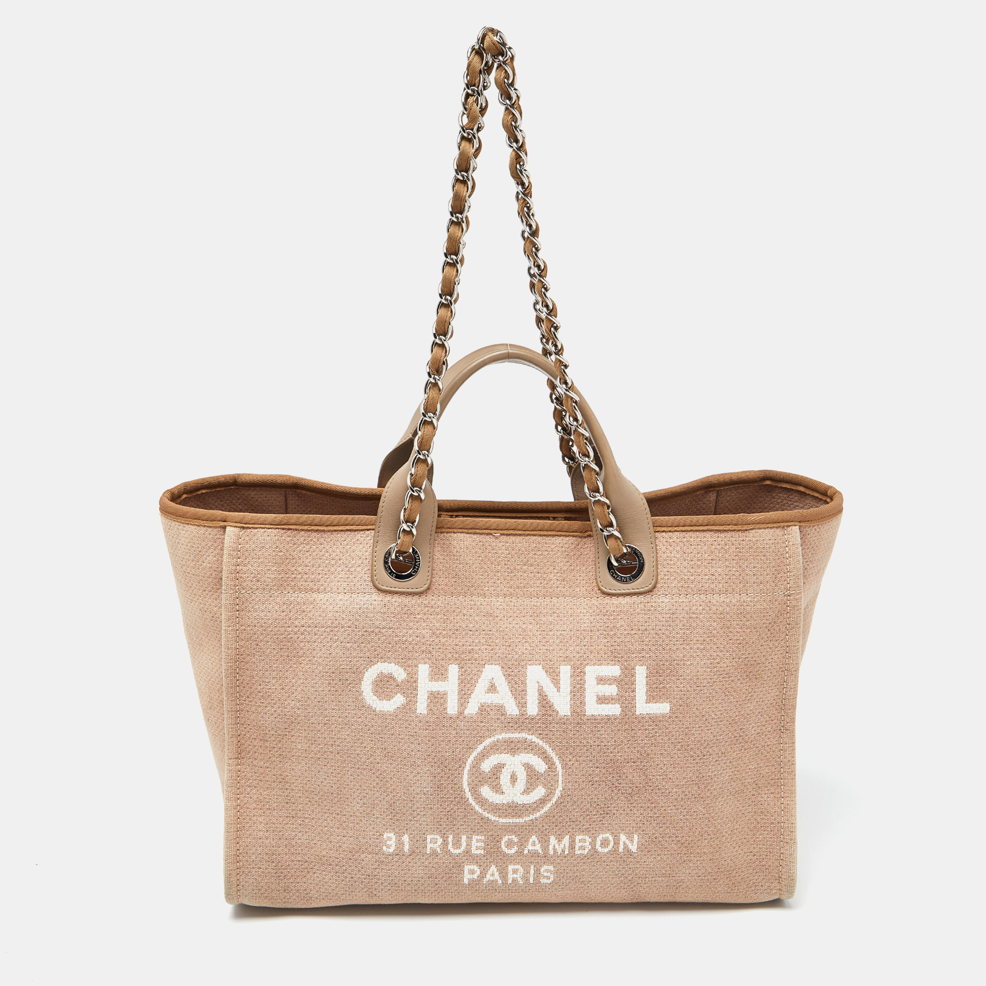 Pre-owned Chanel Beige Canvas And Leather Large Deauville Shopper