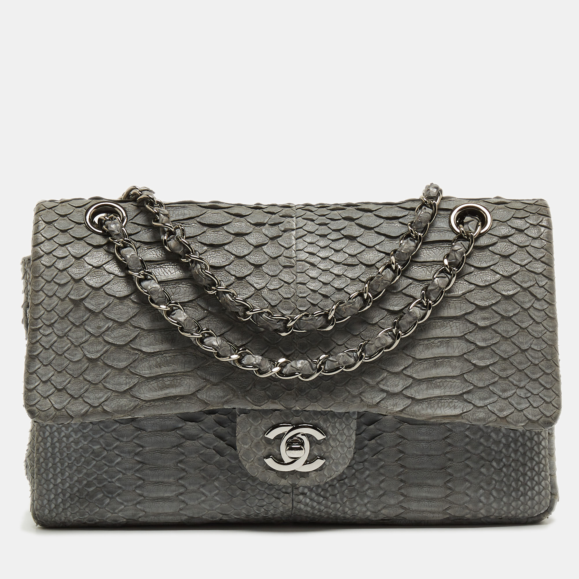 Chanel Grey Python Diamond Stitch Soft Touch Medium Flap Bag - Yoogi's  Closet