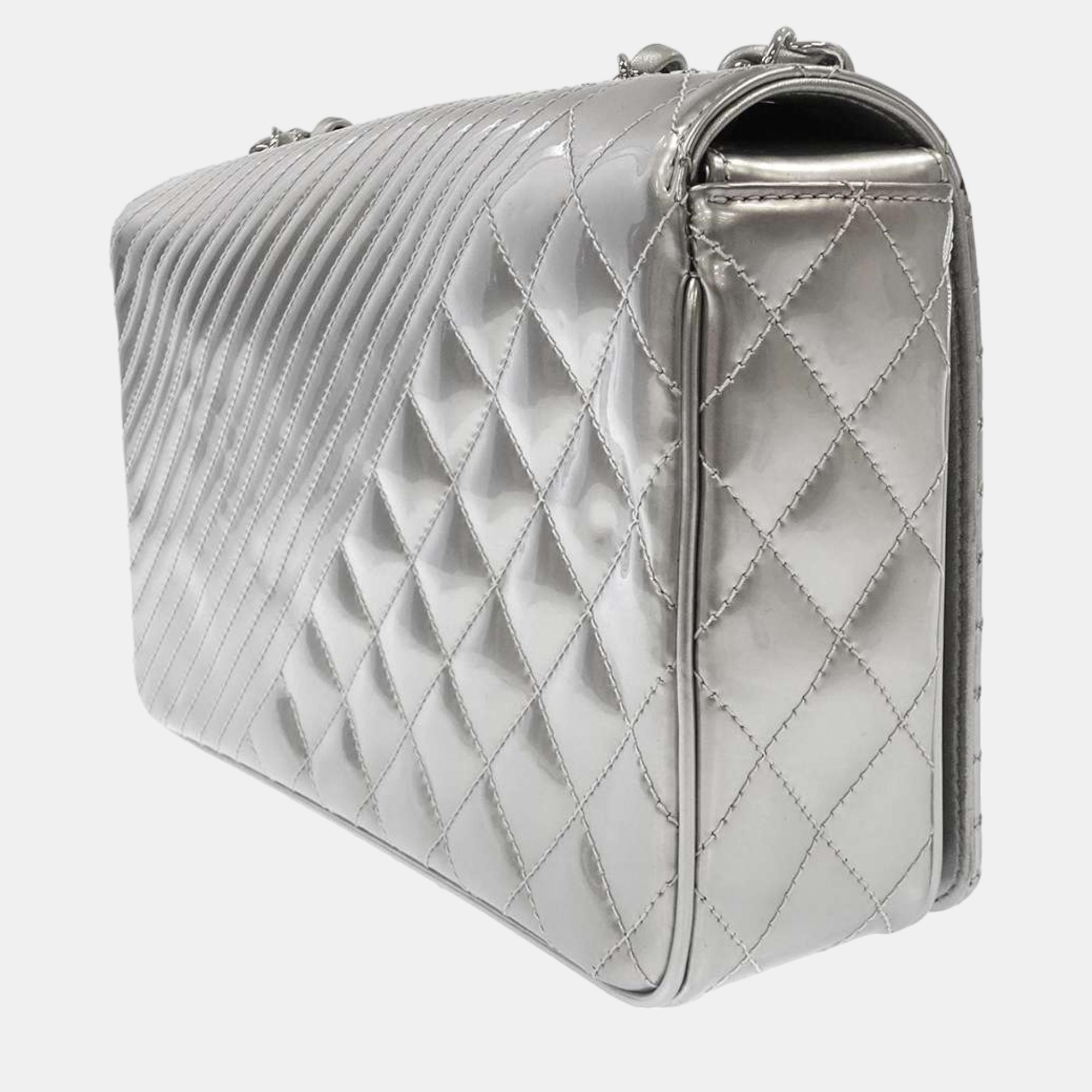 

Chanel Silver Leather Coco Boy Flap Bag