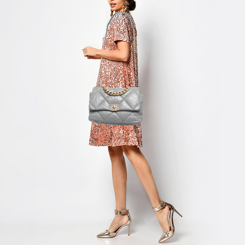 

Chanel Grey Quilted Leather Large 19 Flap Bag