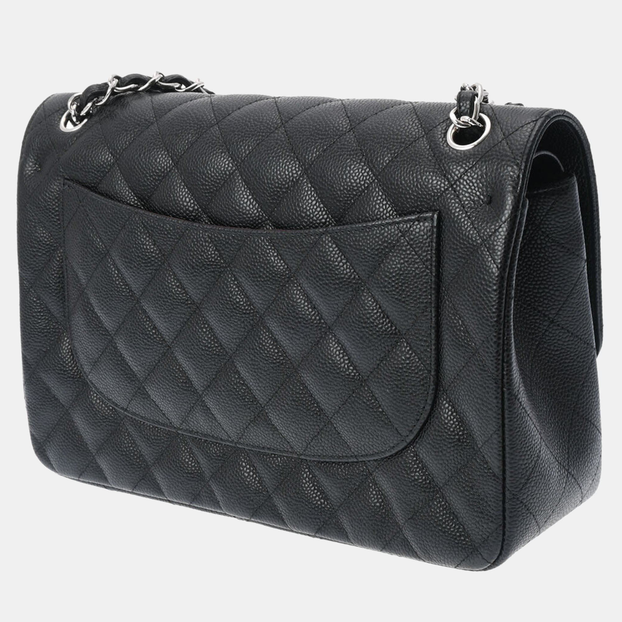 

Chanel Black Caviar Leather Jumbo Classic Double Flap Shoulder Bag