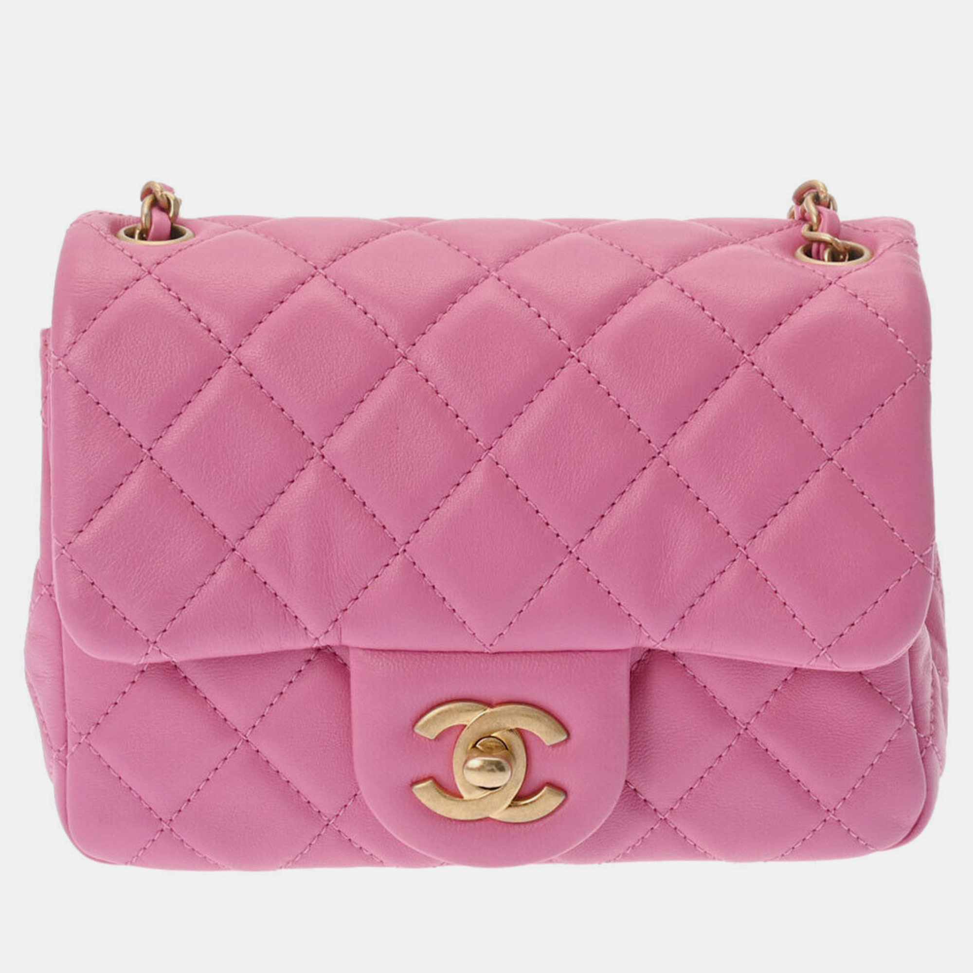 Pre-owned Chanel Pink Quilted Lambskin Mini Square Pearl Crush Single Flap Bag