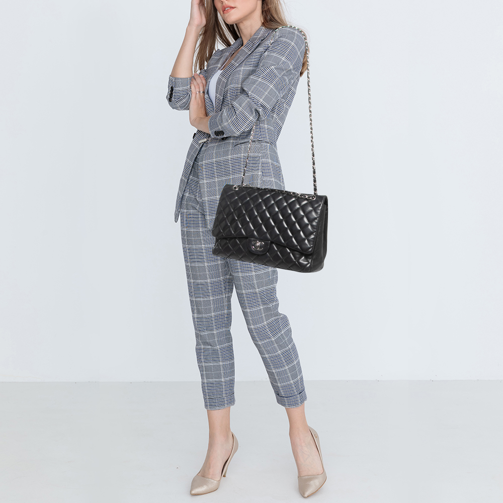 

Chanel Black Leather Maxi Jumbo  Classic Flap Bag