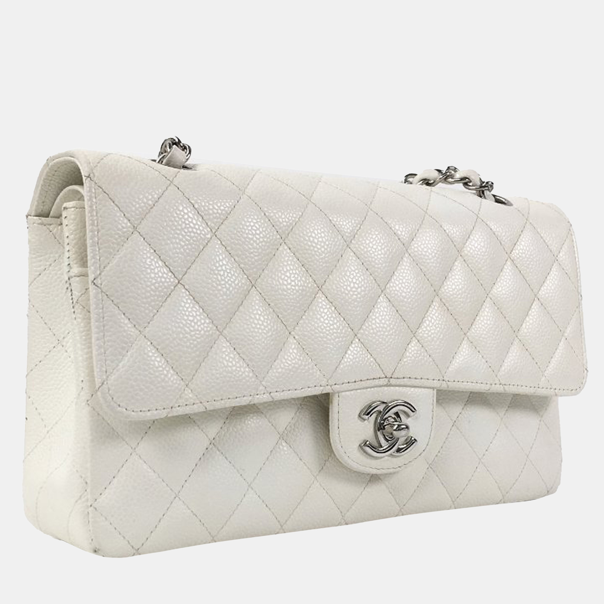 

Chanel Medium Classic Caviar Double Flap Bag, White