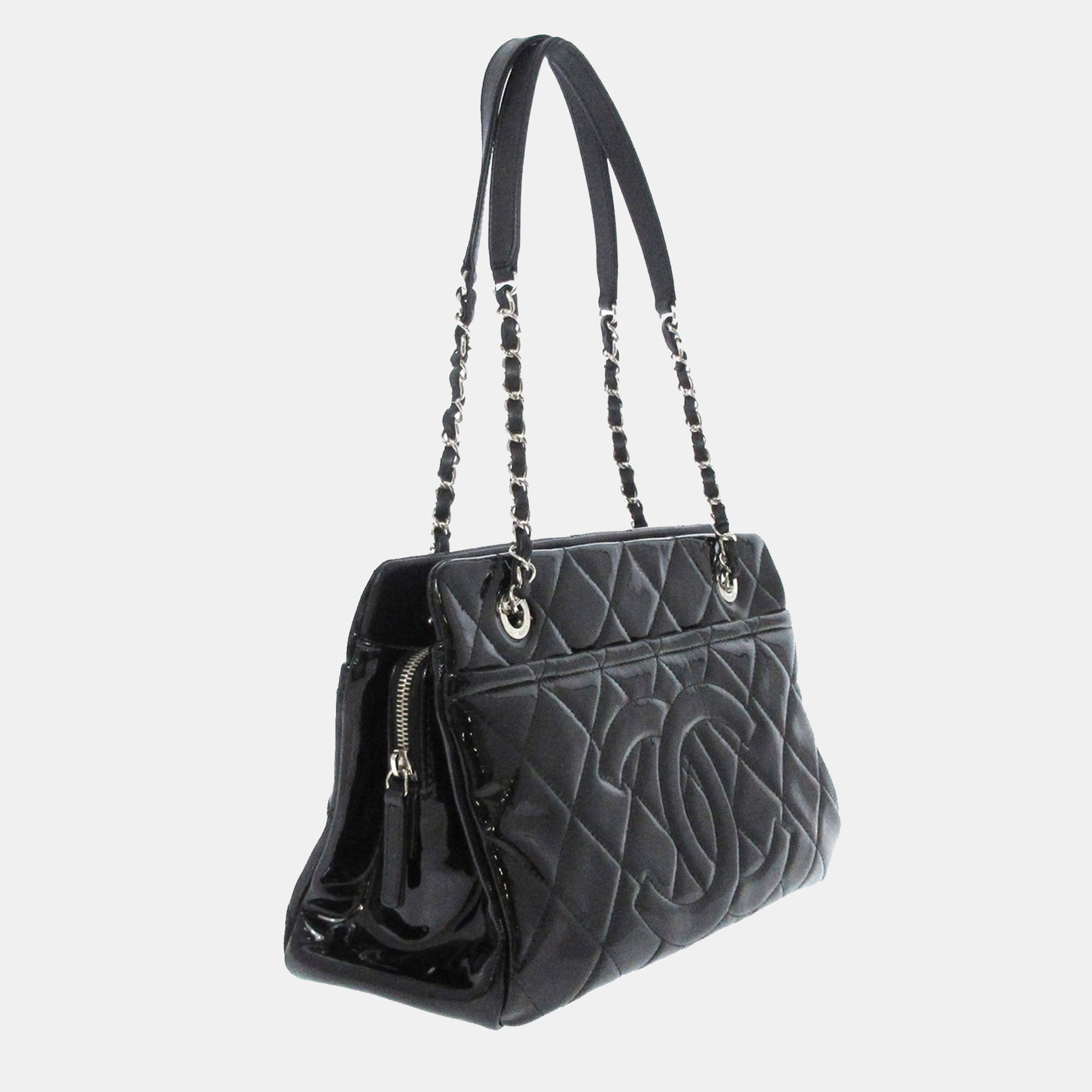 

Chanel Medium CC Patent Soft Shopper Tote, Black