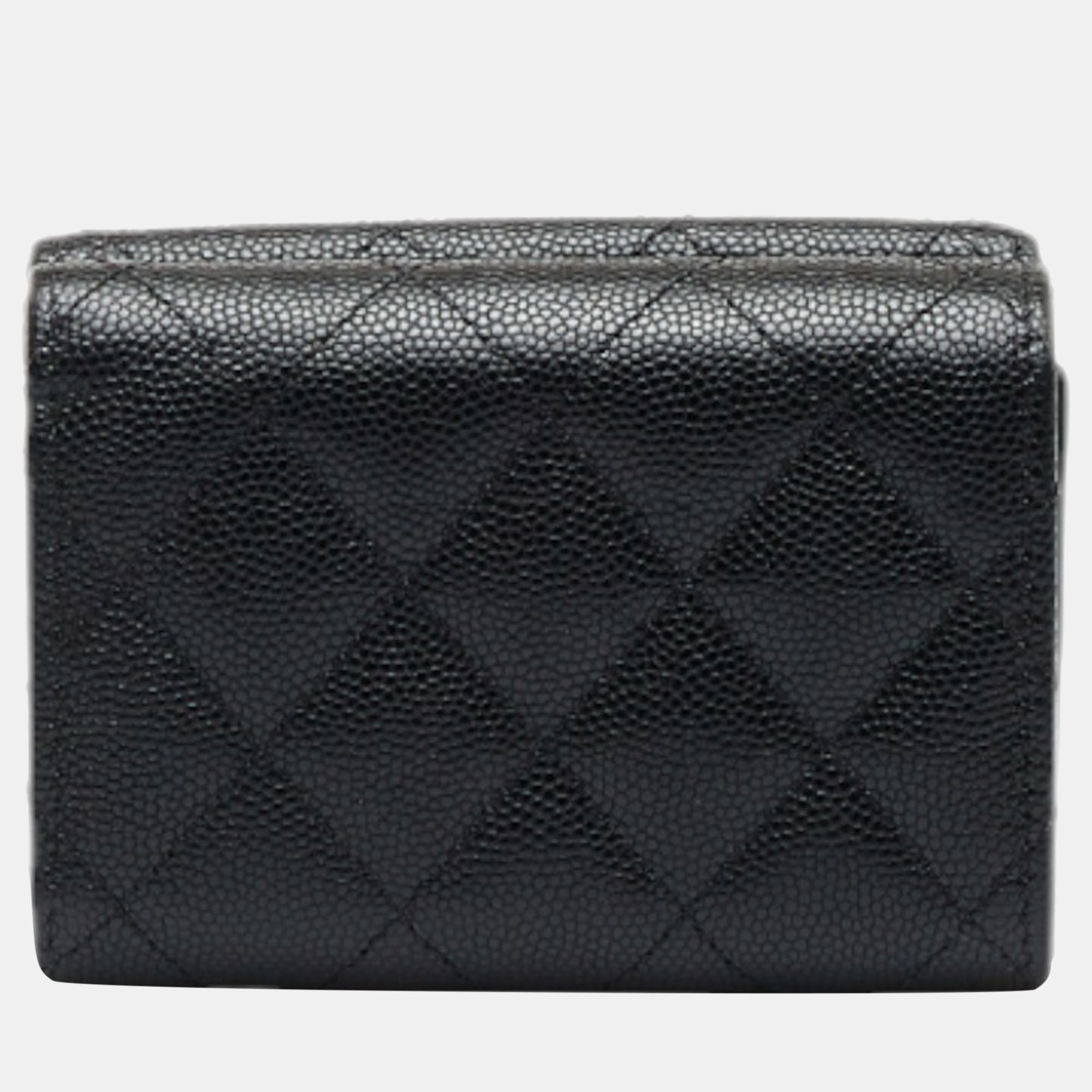 

Chanel Black Caviar Leather Quilted Compact Heart Space CC Wallet