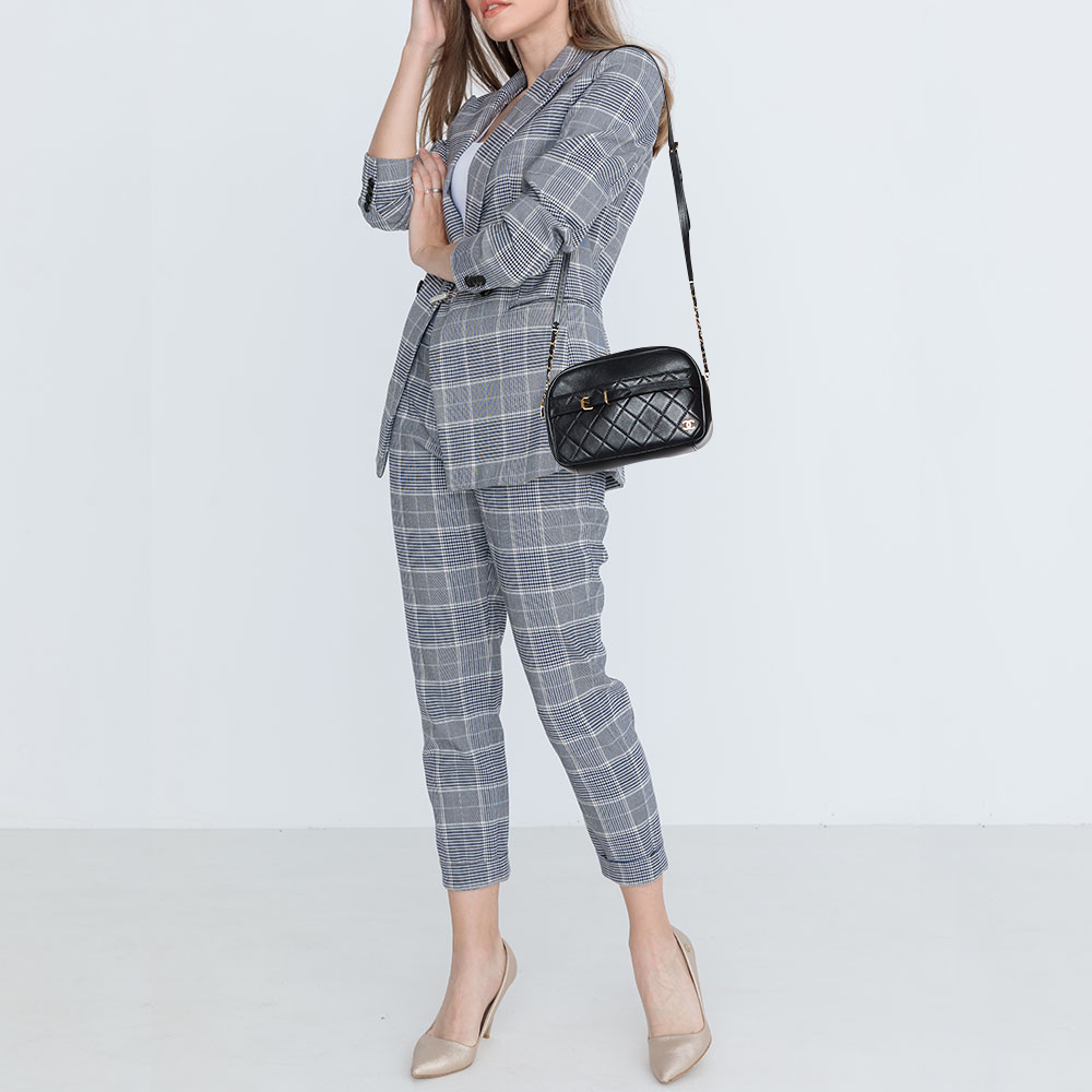 

Chanel Black Quilted Leather Buckle Camera Case Bag