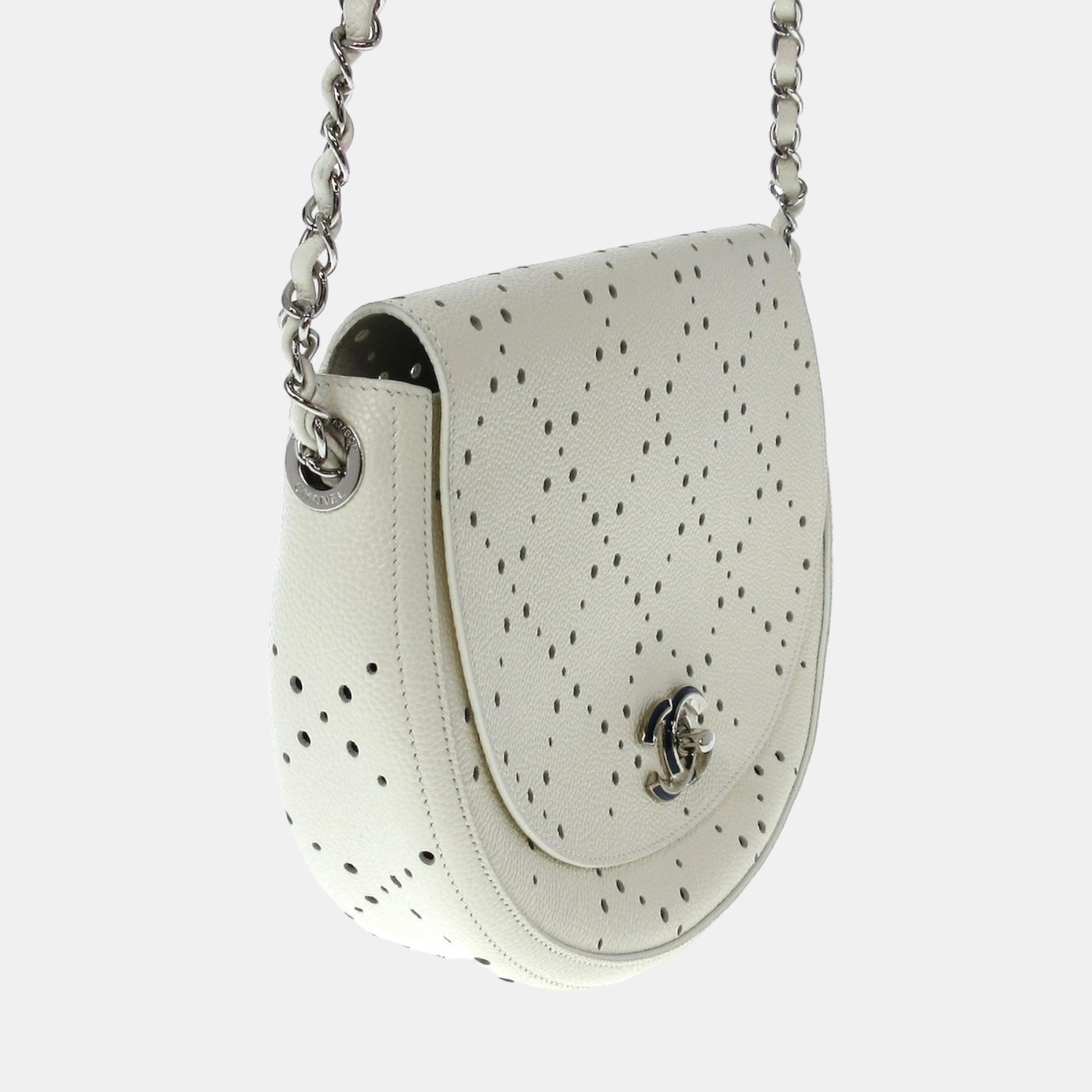 

Chanel White Leather Perforated Saddle Shoulder Bag