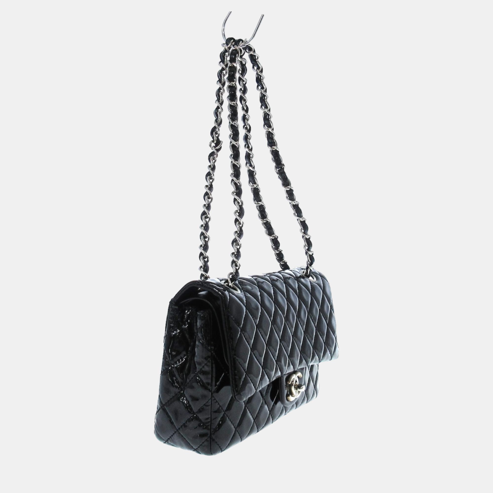 

Chanel Black Patent Leather Medium Classic Double Flap Shoulder Bag