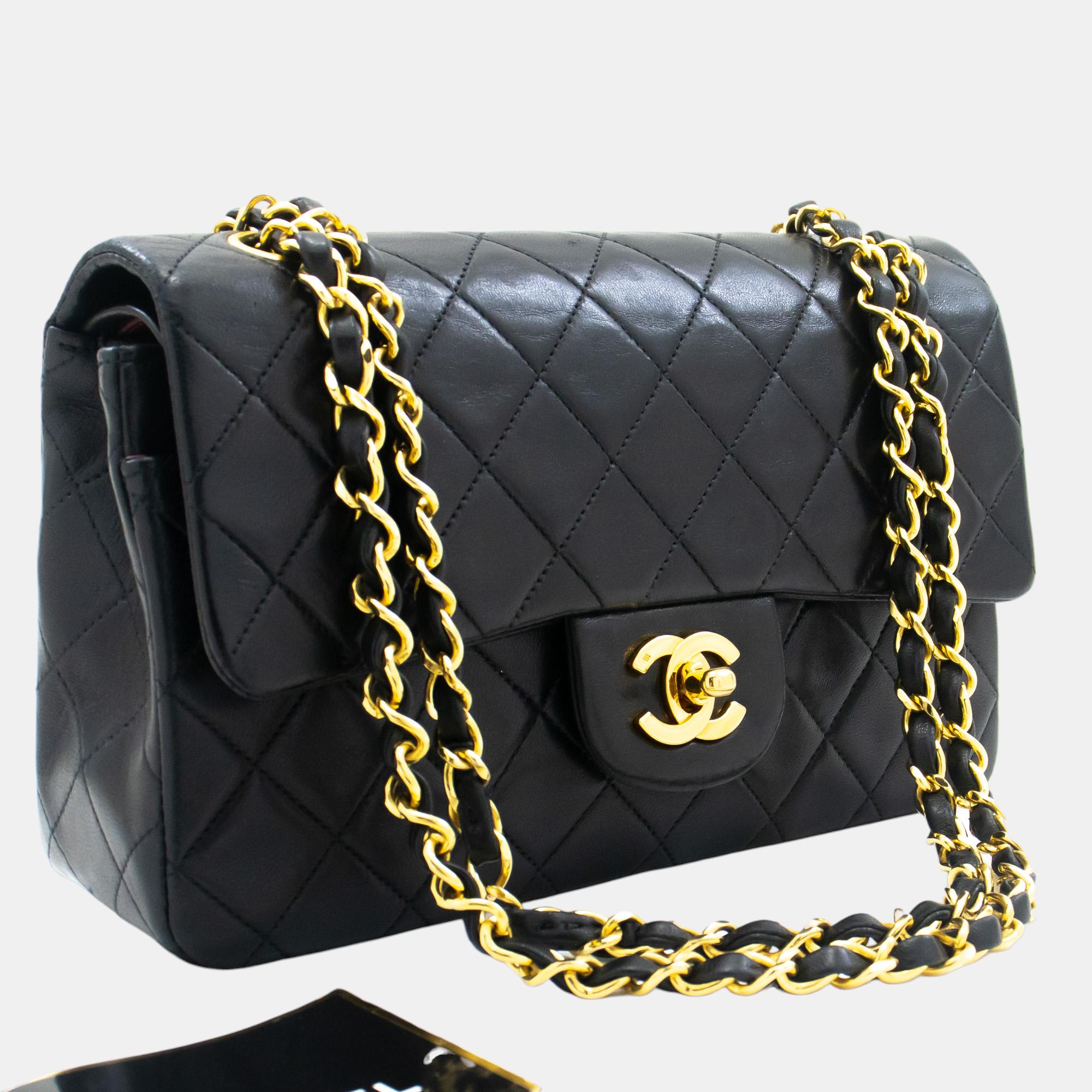 

Chanel Black Lambskin Leather  Classic Double Flap Shoulder Bag