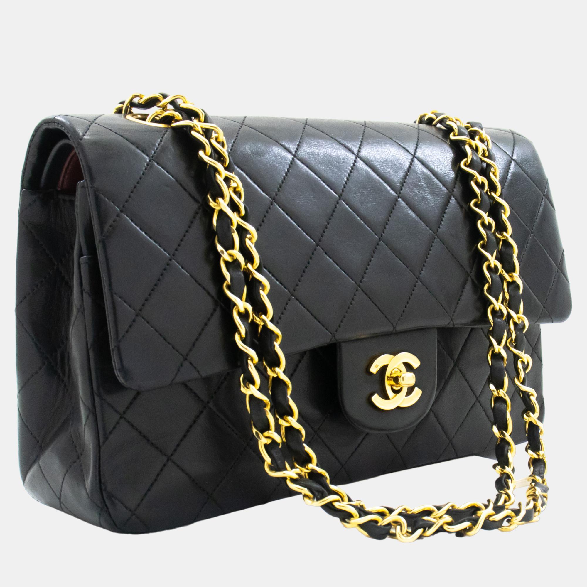 

Chanel Black Leather  Vintage Classic Double Flap Shoulder Bag