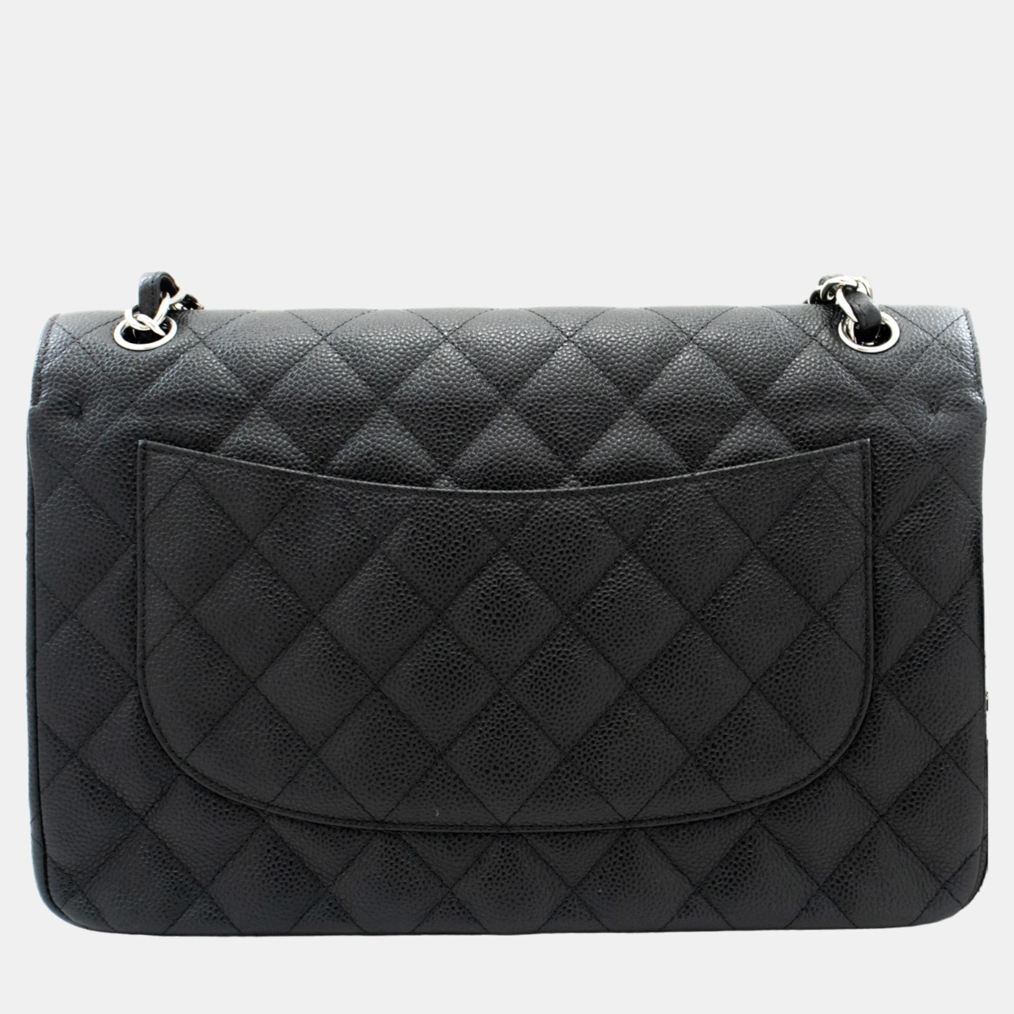 

Chanel Leather Grained Calfskin  Classic Double Flap Shoulder Bag, Black