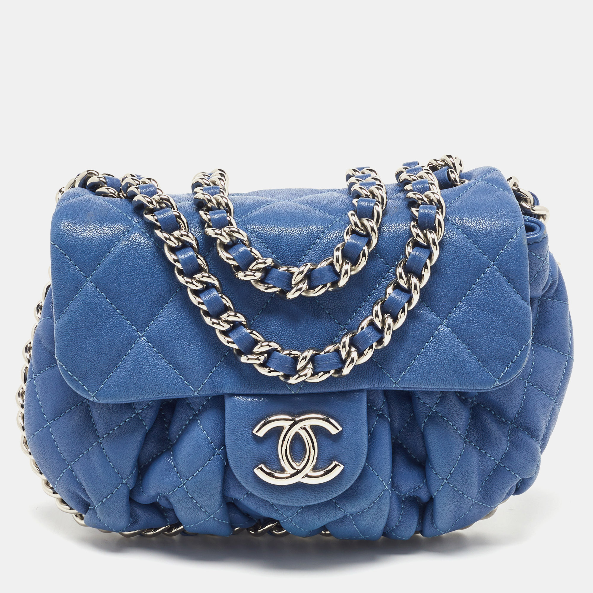 Chanel Blue Quilted Leather Small Chain Around Messenger Bag