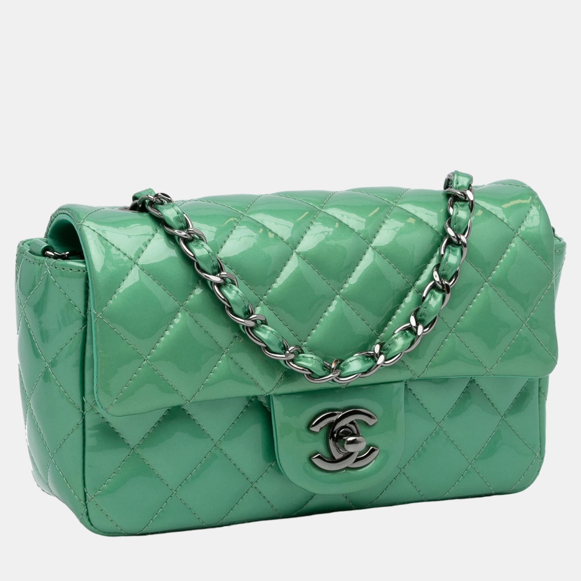 

Chanel Green New Mini Classic Patent Single Flap