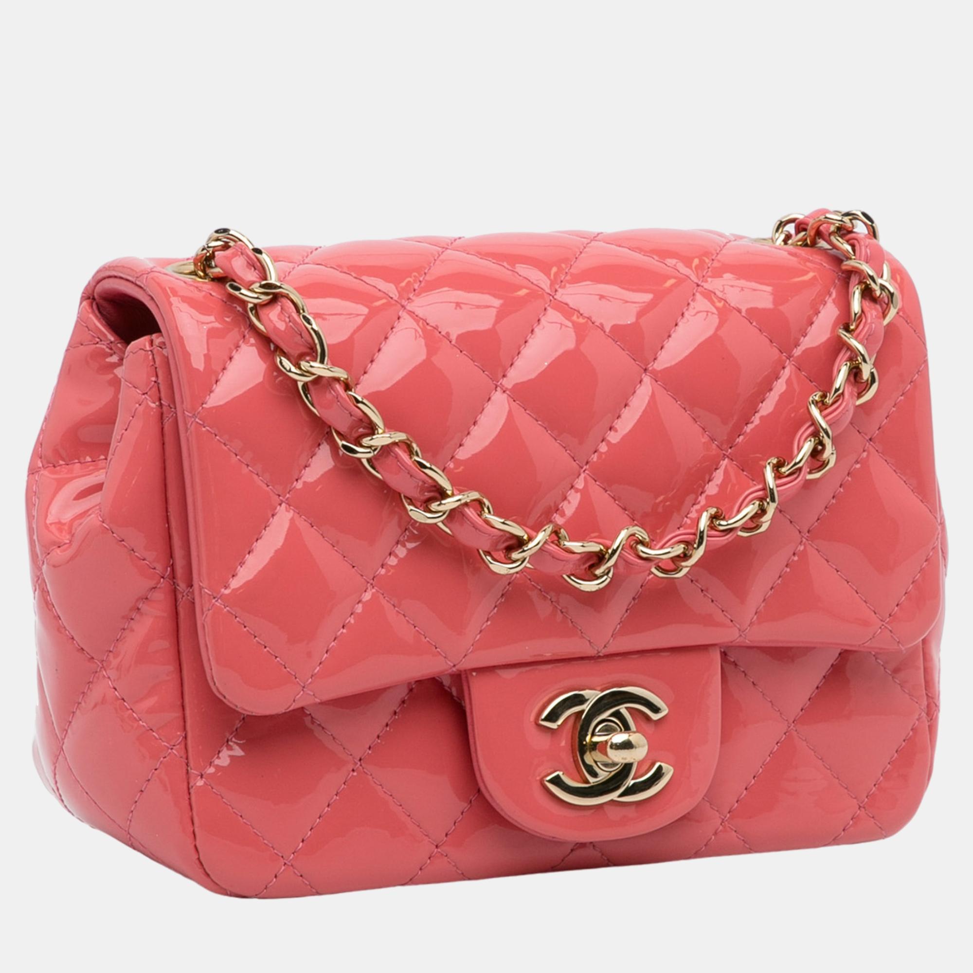 

Chanel Pink Mini Patent Classic Square Single Flap