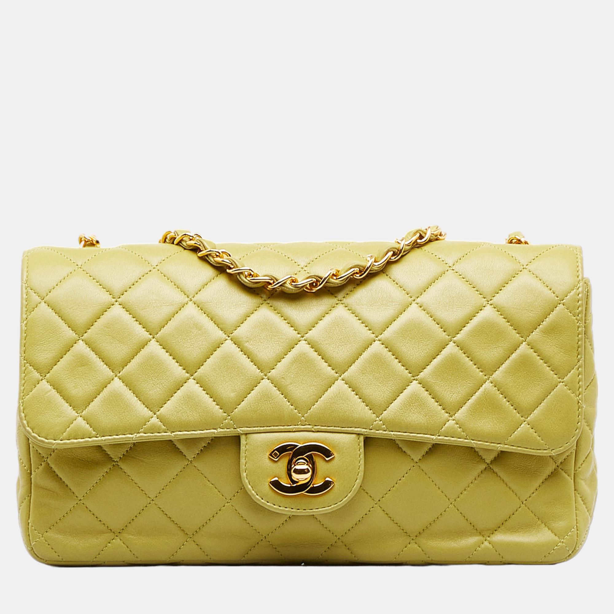 

Chanel Yellow Medium Classic Lambskin Single Flap