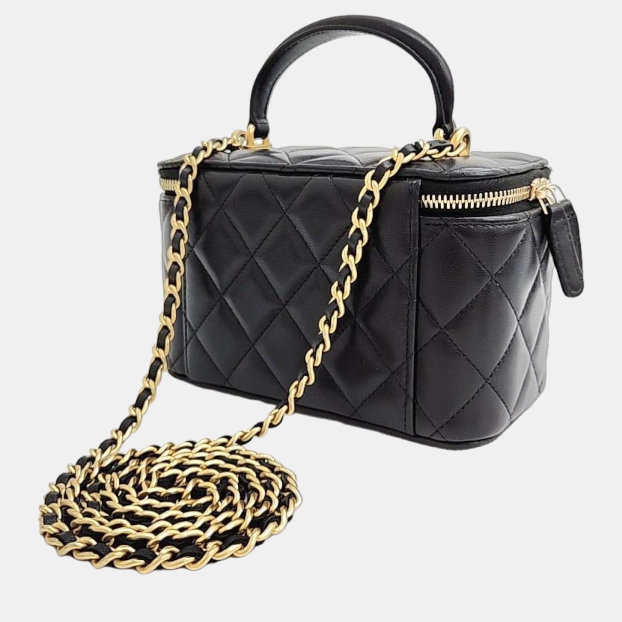 

Chanel Lambskin Top Handle Vanity Bag, Black