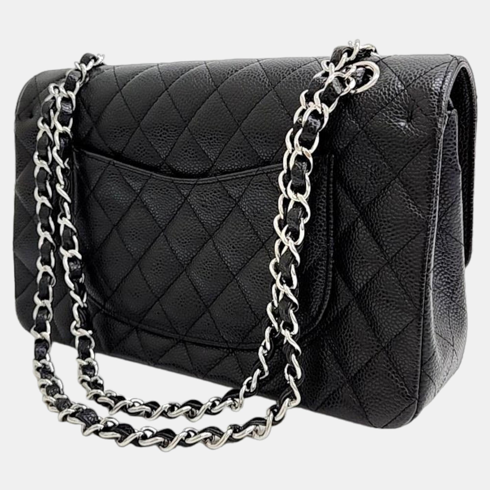 

Chanel Black Caviar Leather Classic Double Flap Shoulder Bag