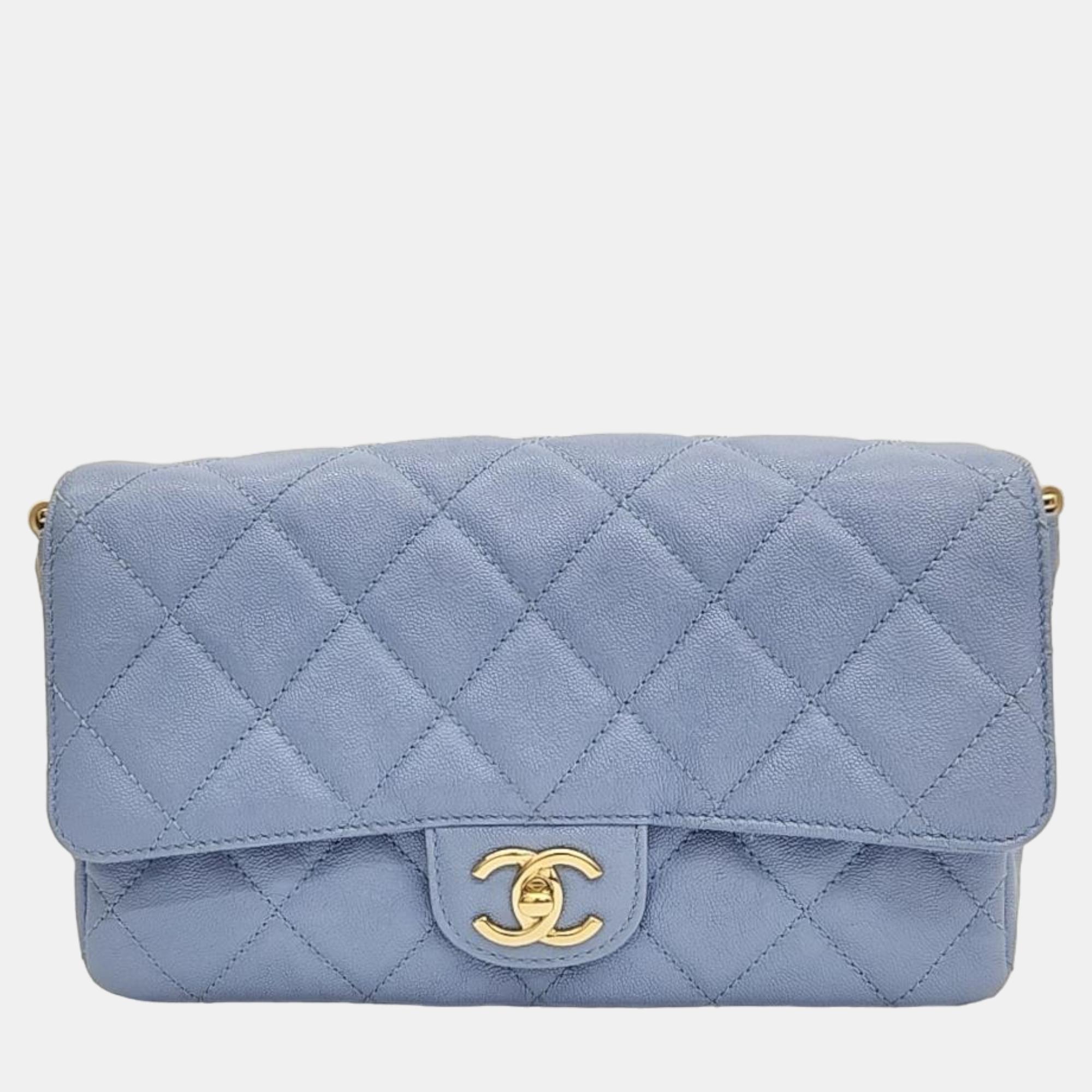 Pre-owned Chanel Blue Caviar Leather Flap Bag