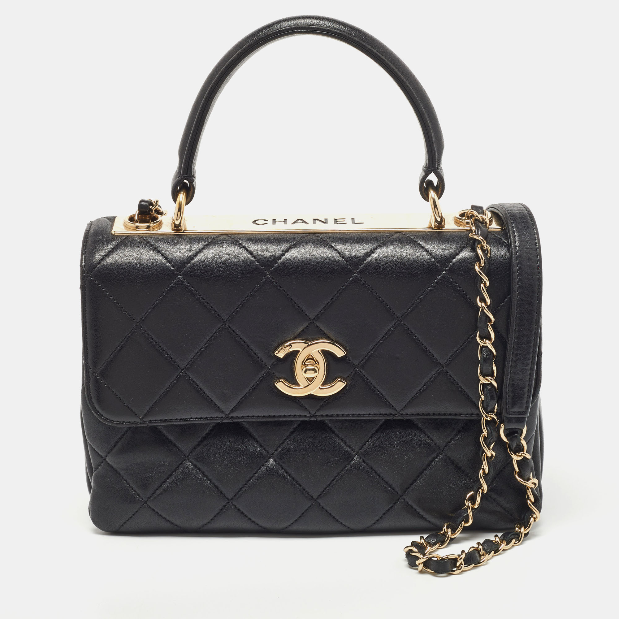 Pre Owned Chanel Black Quilted Leather Small Trendy CC Flap Top Handle Bag