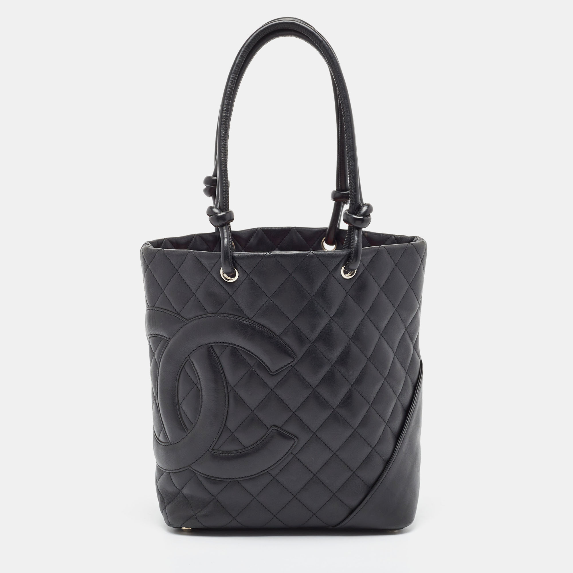 Pre Owned Chanel Black/White Quilted Leather Medium Ligne Cambon Bucket Tote