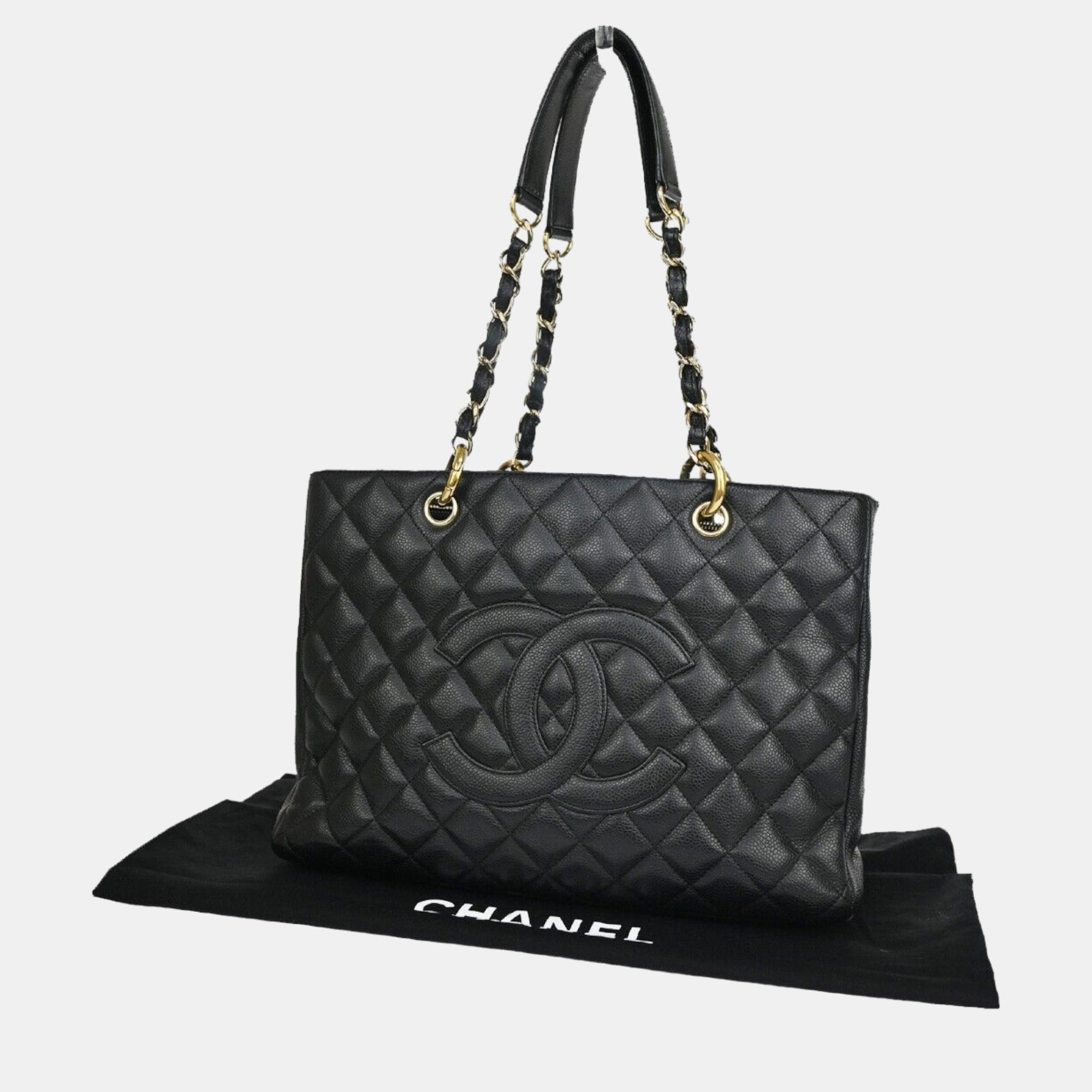 Chanel Grand Shopping Tote Quilted Caviar XL Black