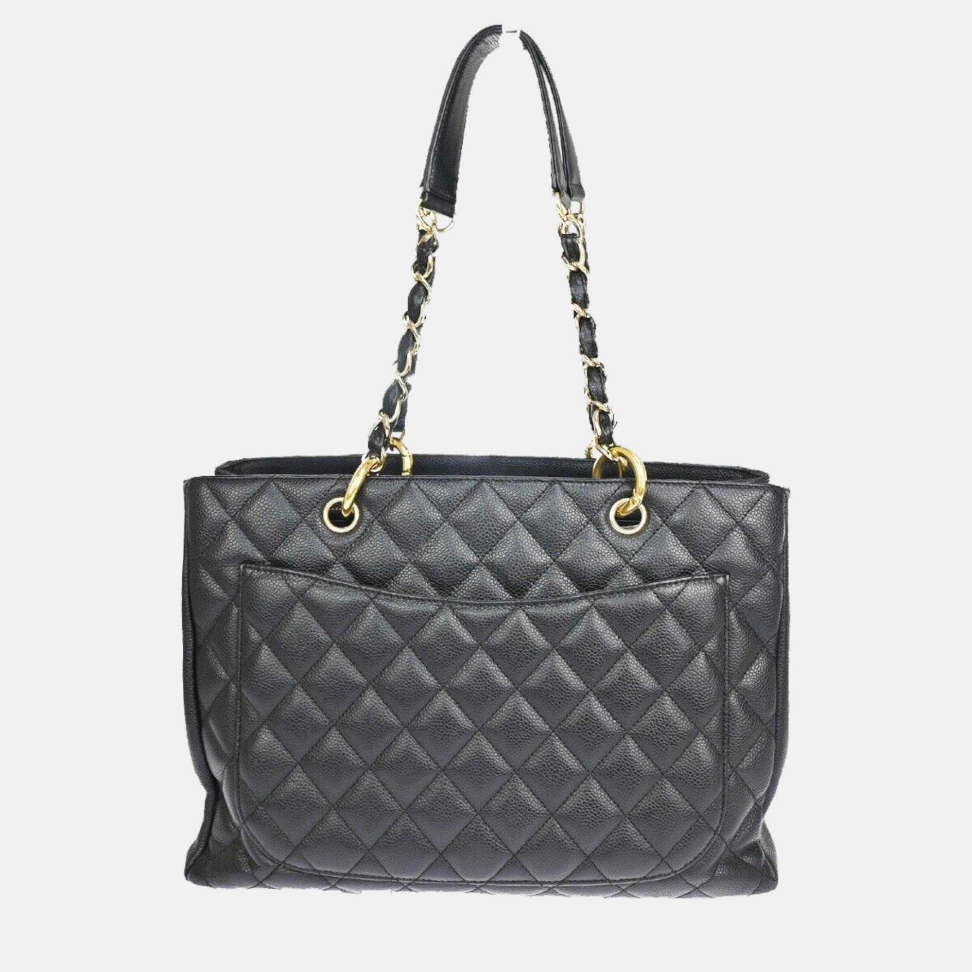 Chanel Black Leather GST (Grand shopping Tote) tote bag Chanel