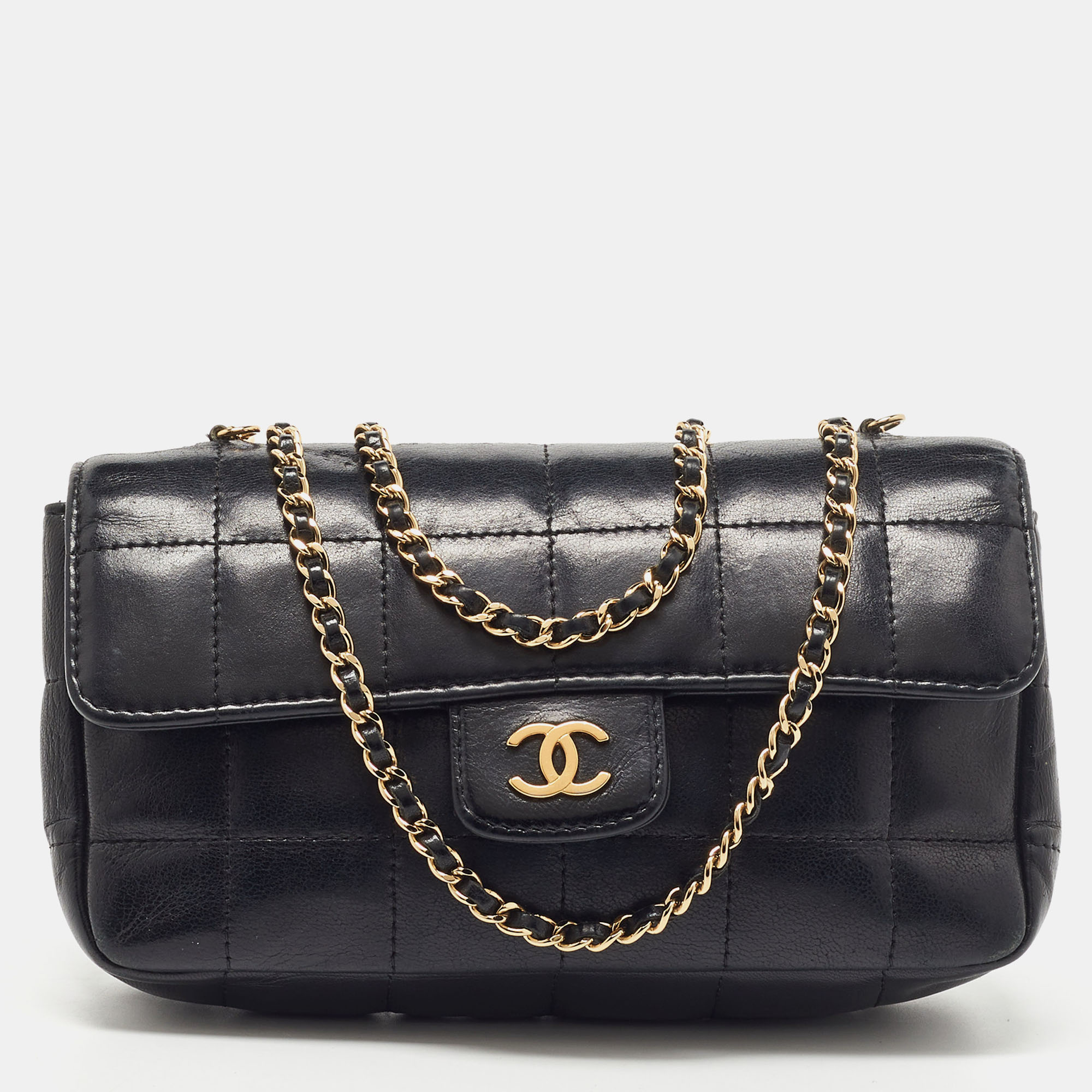 Pre Owned Chanel Black Bar Quilted Leather Mini CC Flap Bag