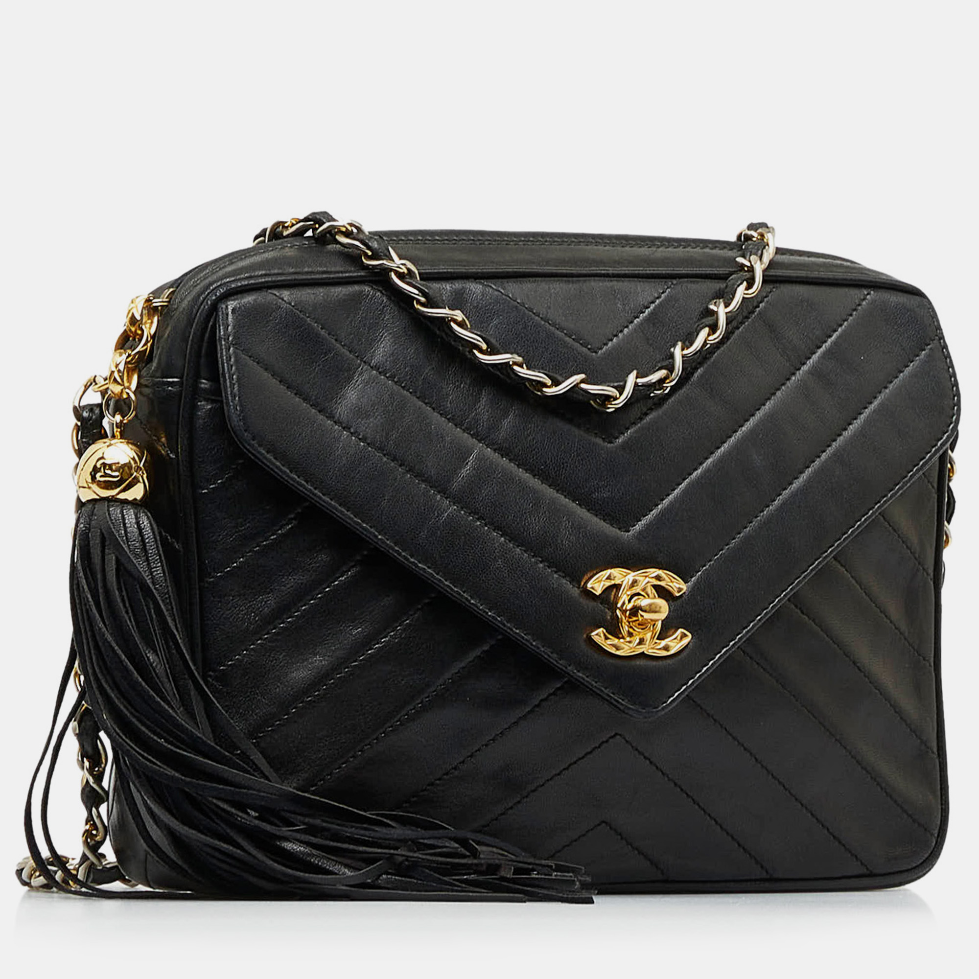 

Chanel CC Chevron Crossbody Bag, Black