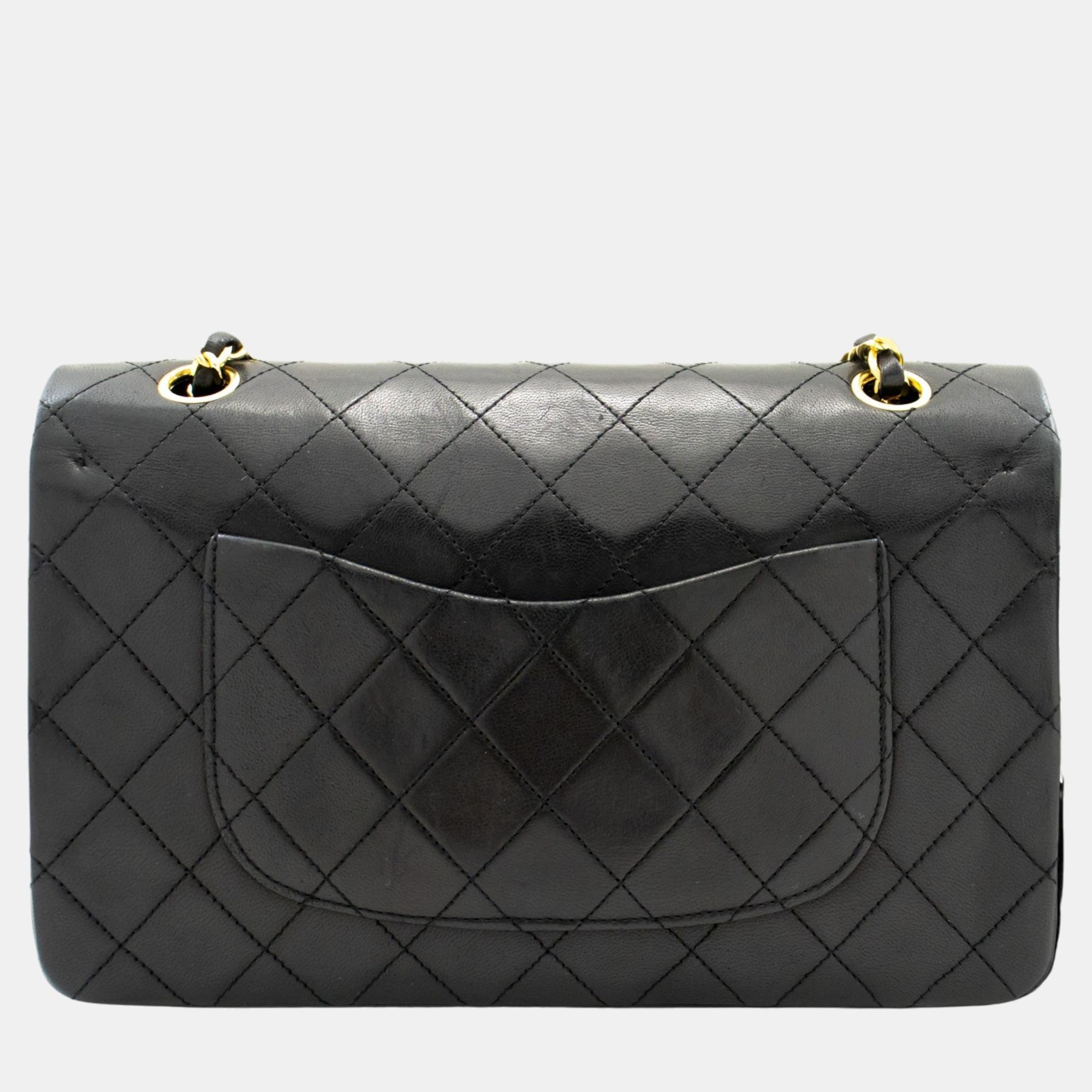 

Chanel Black Leather Lambskin Leather Classic Double Flap Shoulder Bag