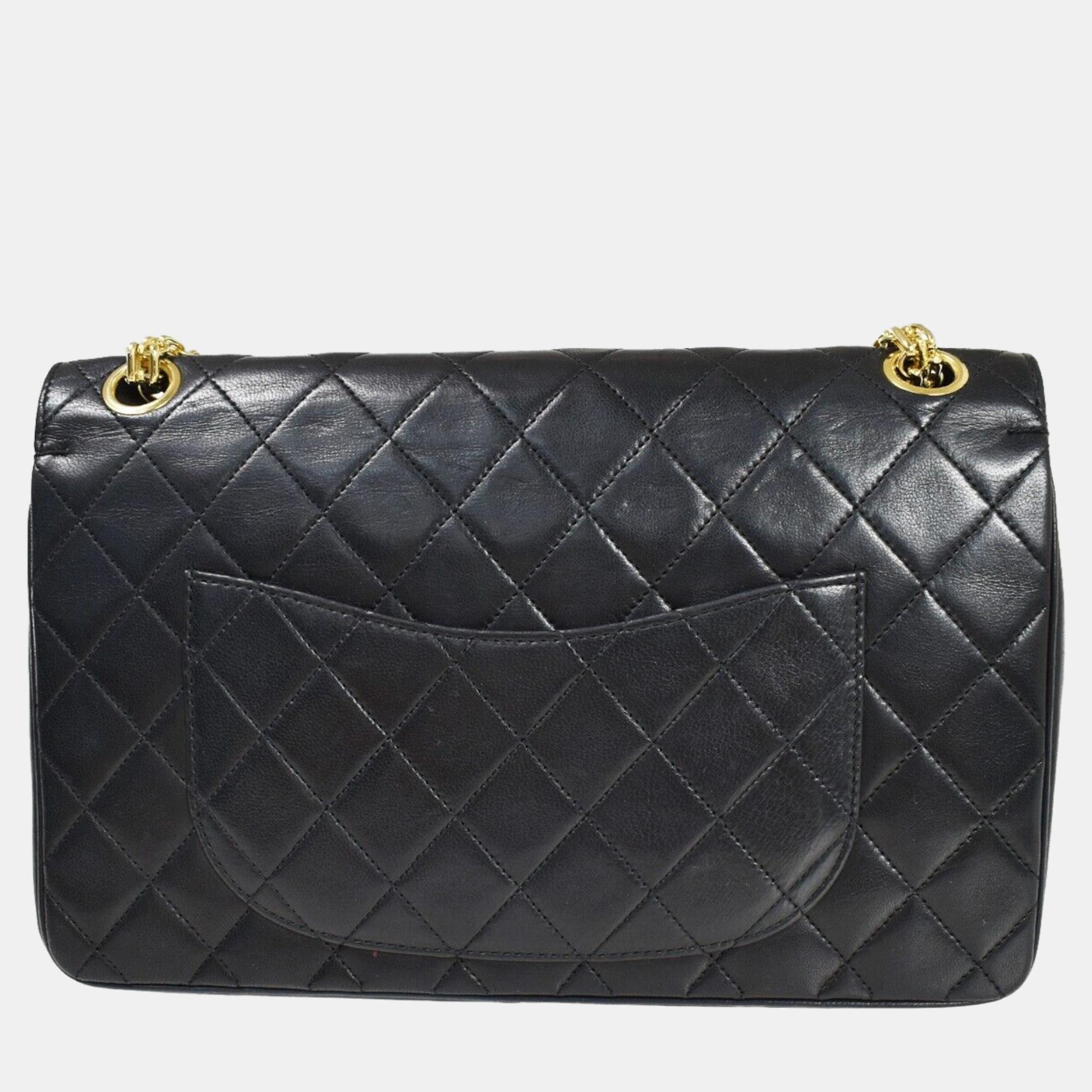 

Chanel Black Leather Pony Style Calfskin  Classic Double Flap Shoulder Bag