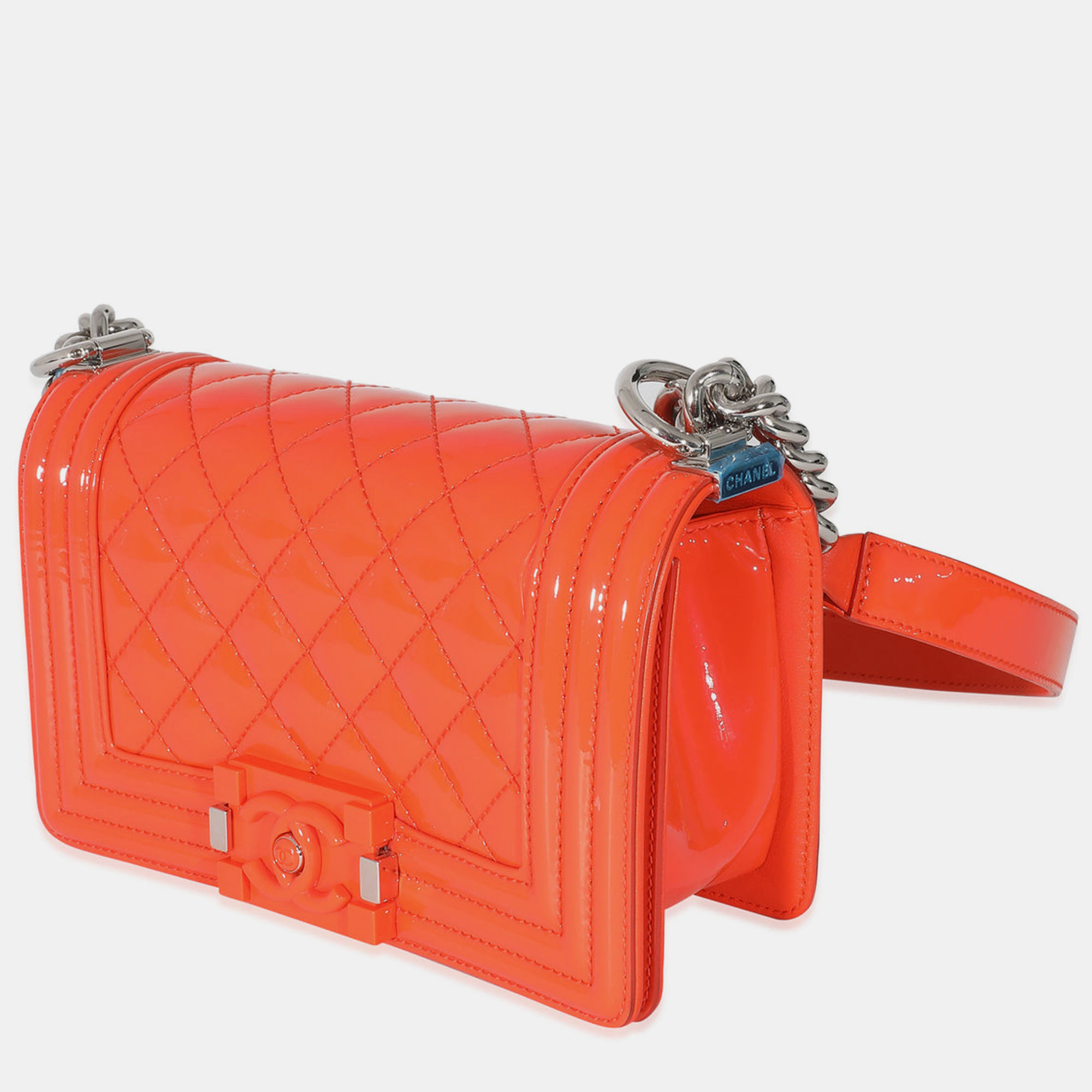 

Chanel Orange Quilted Patent Small Plexiglass Boy Bag