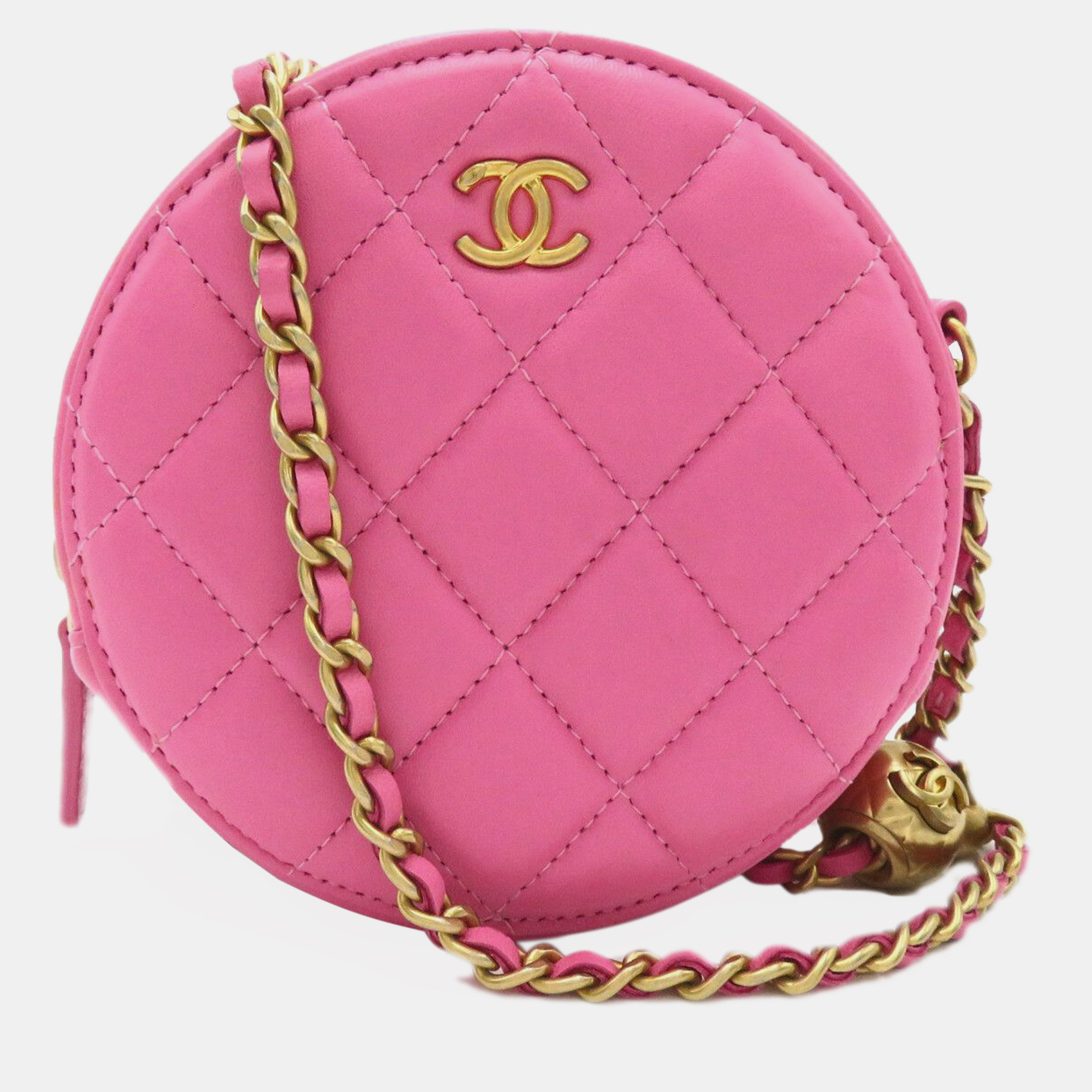 Pre-owned Chanel Lambskin Round As Earth Crossbody Bag In Pink