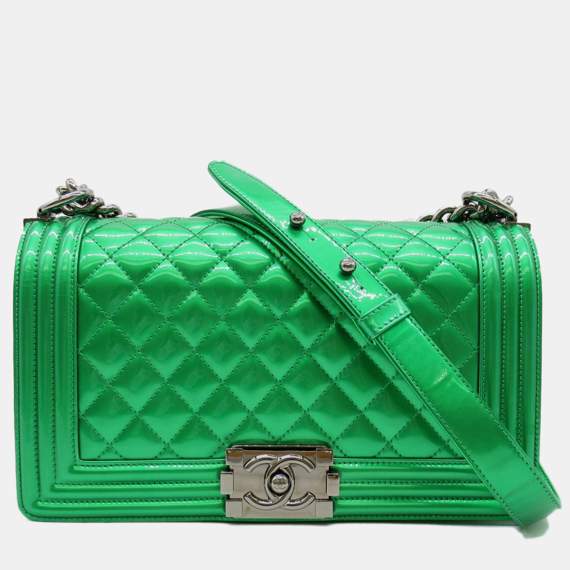 Rare Chanel 14K Metallic Green Medium Boy Flap Bag RHW – Boutique Patina