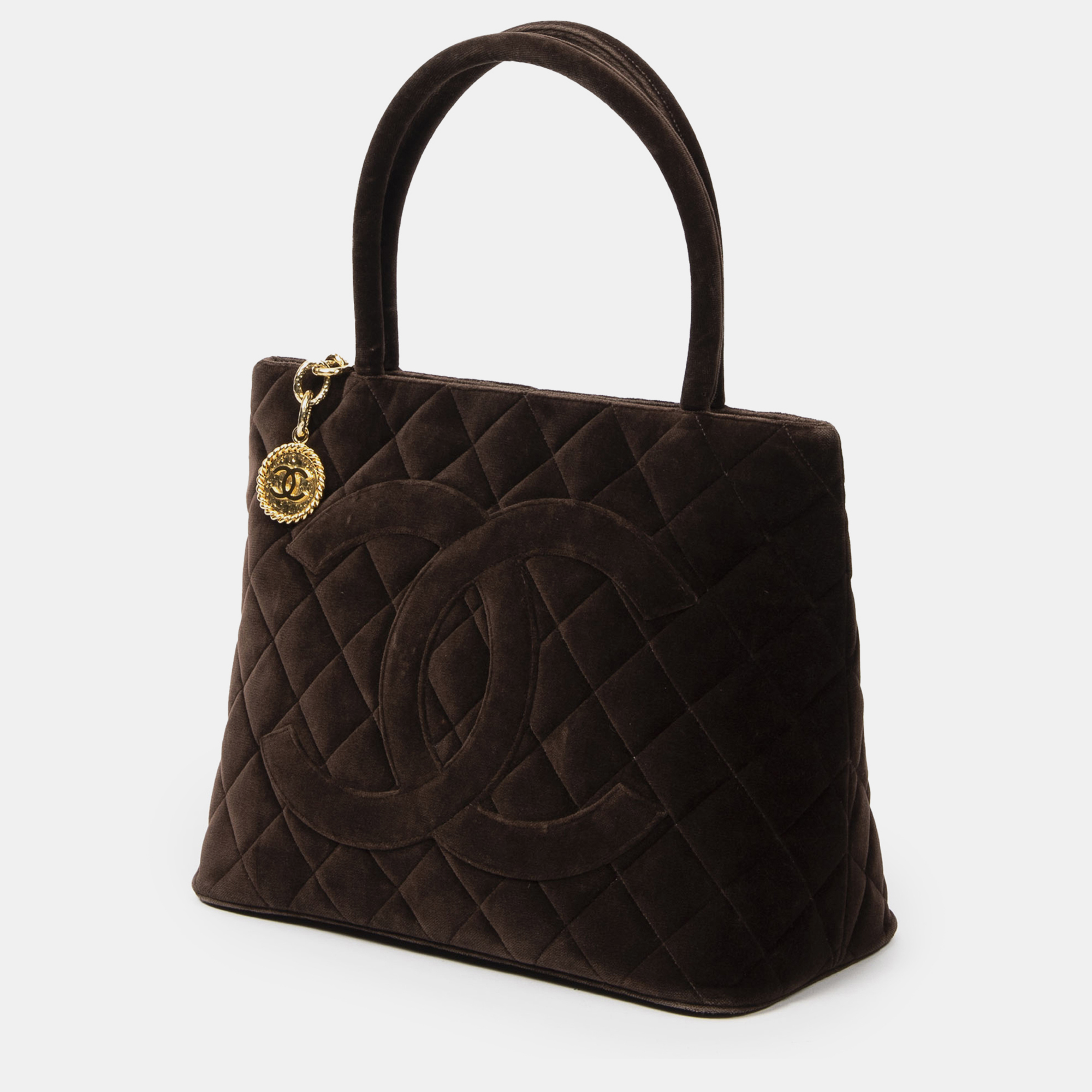 

Chanel Velvet Medallion Tote, Brown