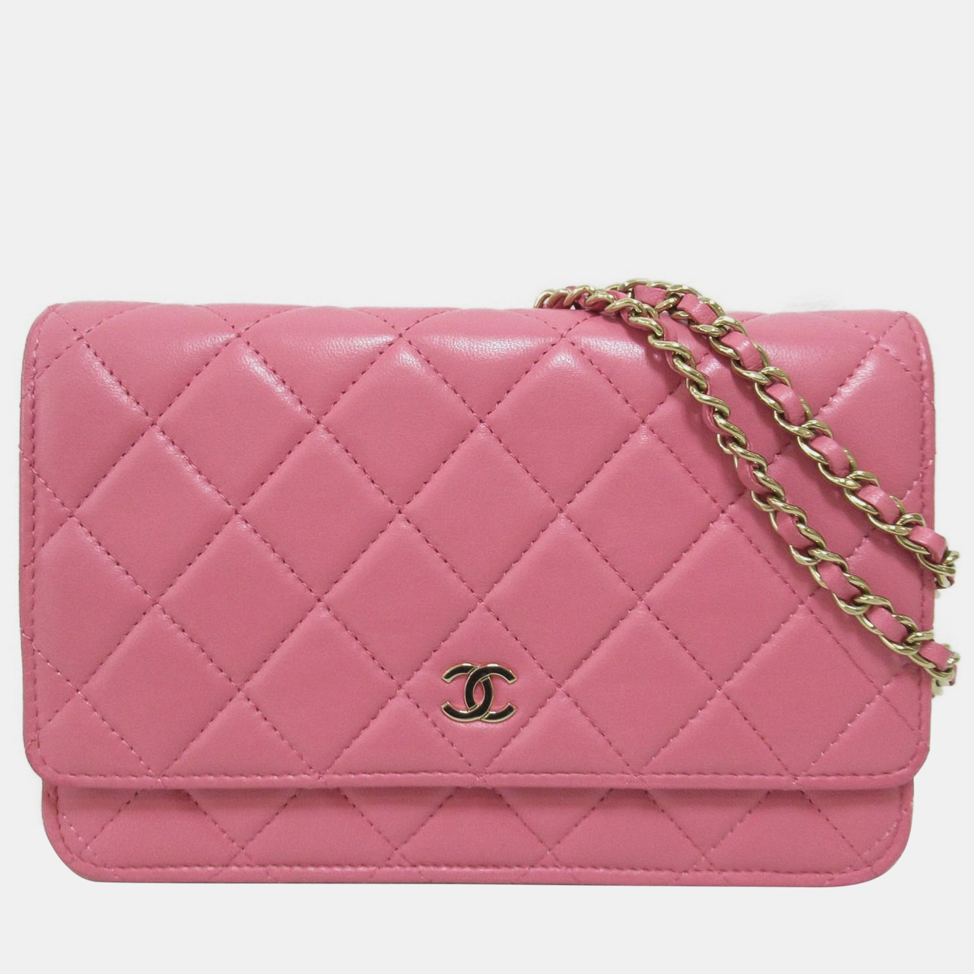 Pre-owned Chanel Cc Wallet On Chain In Pink