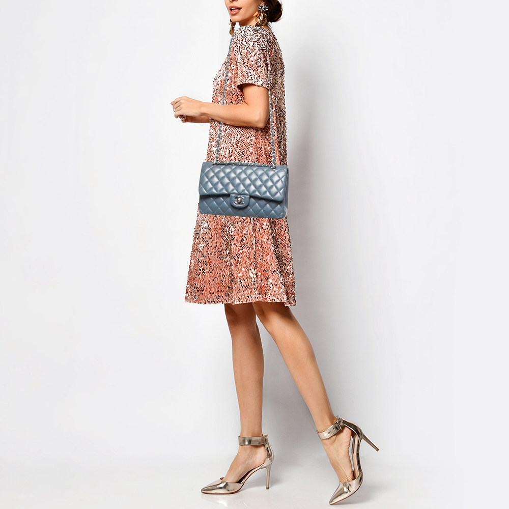 

Chanel Blue Quilted Caviar Leather  Classic Double Flap Bag