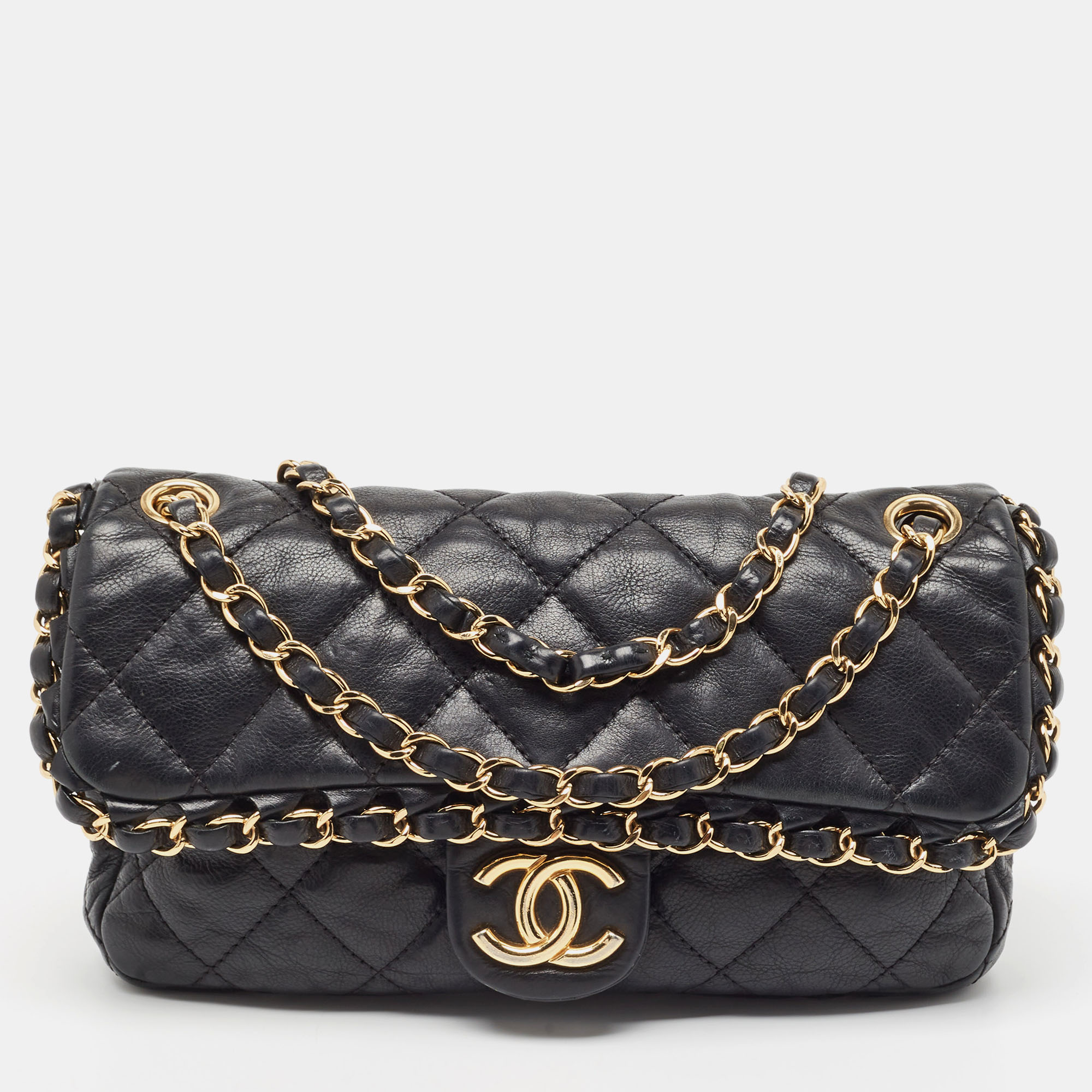 Pre-owned Chanel Black Quilted Leather Chain Me Flap Bag
