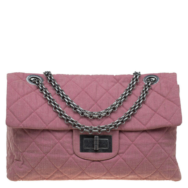 Pre Owned Chanel Pink Quilted Fabric Limited Edition XXL Reissue Travel Bag