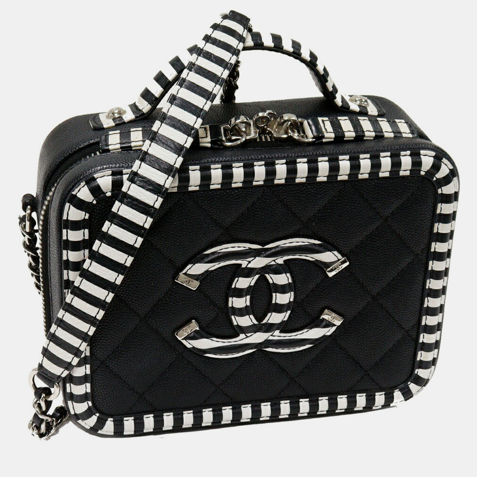 Chanel Black Quilted Caviar Leather Small CC Filigree Vanity Case Bag