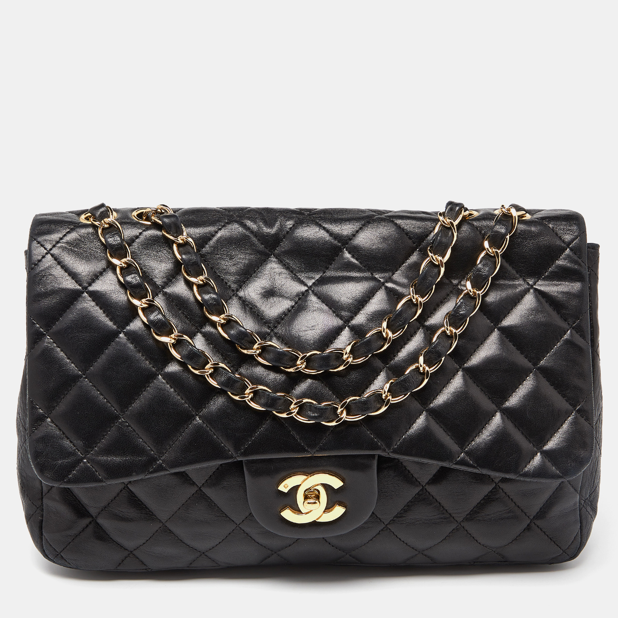 

Chanel Black Quilted Leather Jumbo Classic Single Flap Bag