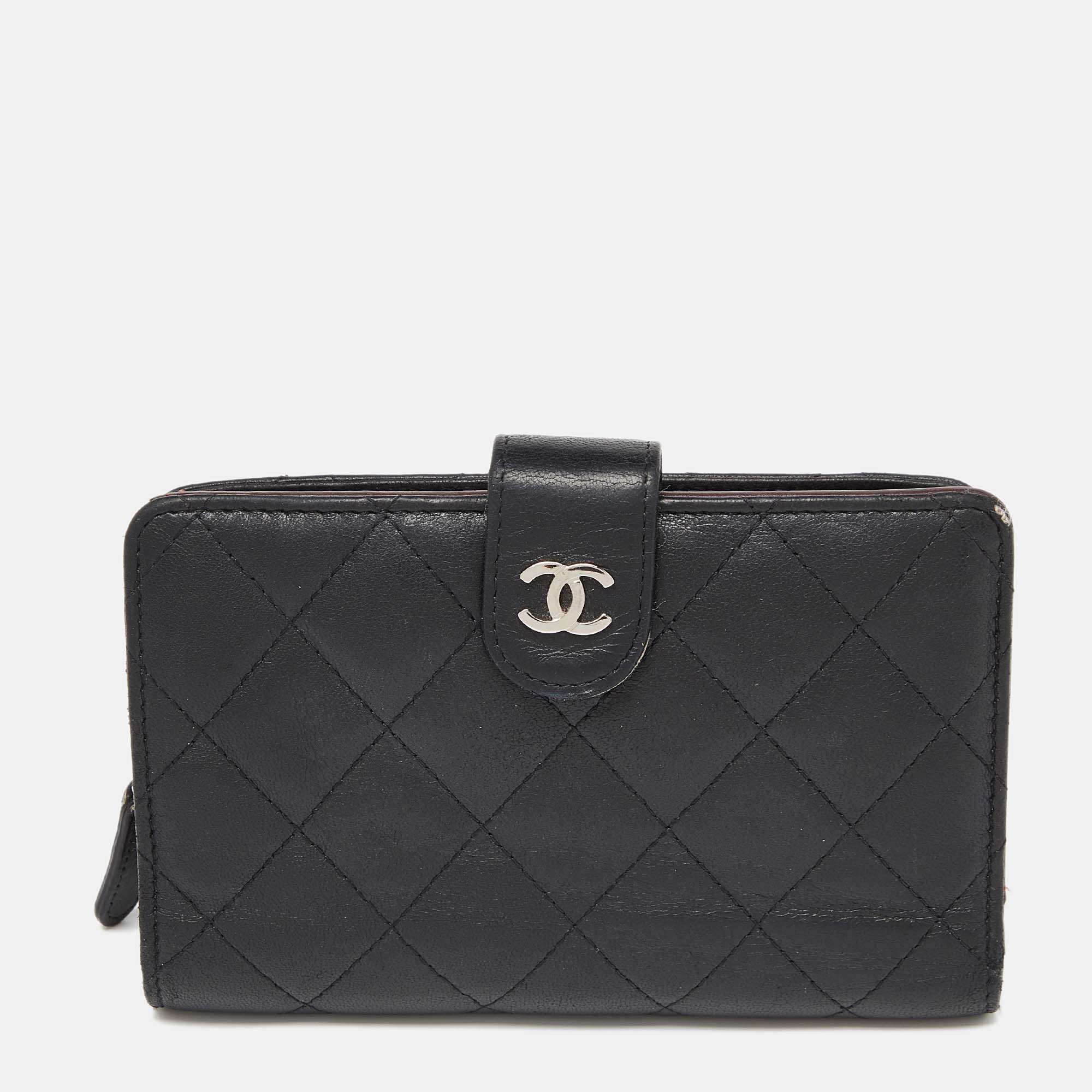 Chanel Black Quilted Leather CC Compact Wallet