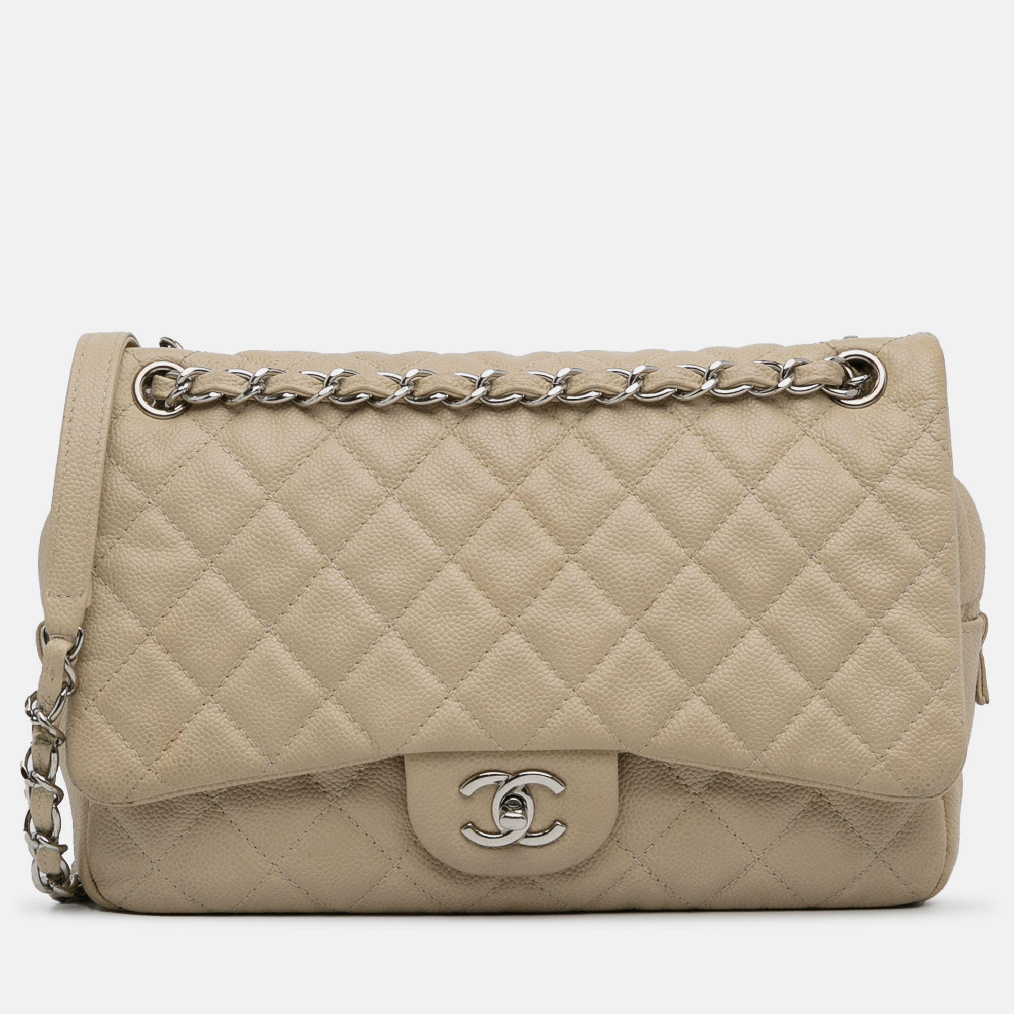 Chanel Beige Clair Quilted Caviar Medium Classic Double Flap Gold Hardware,  2021 Available For Immediate Sale At Sotheby's
