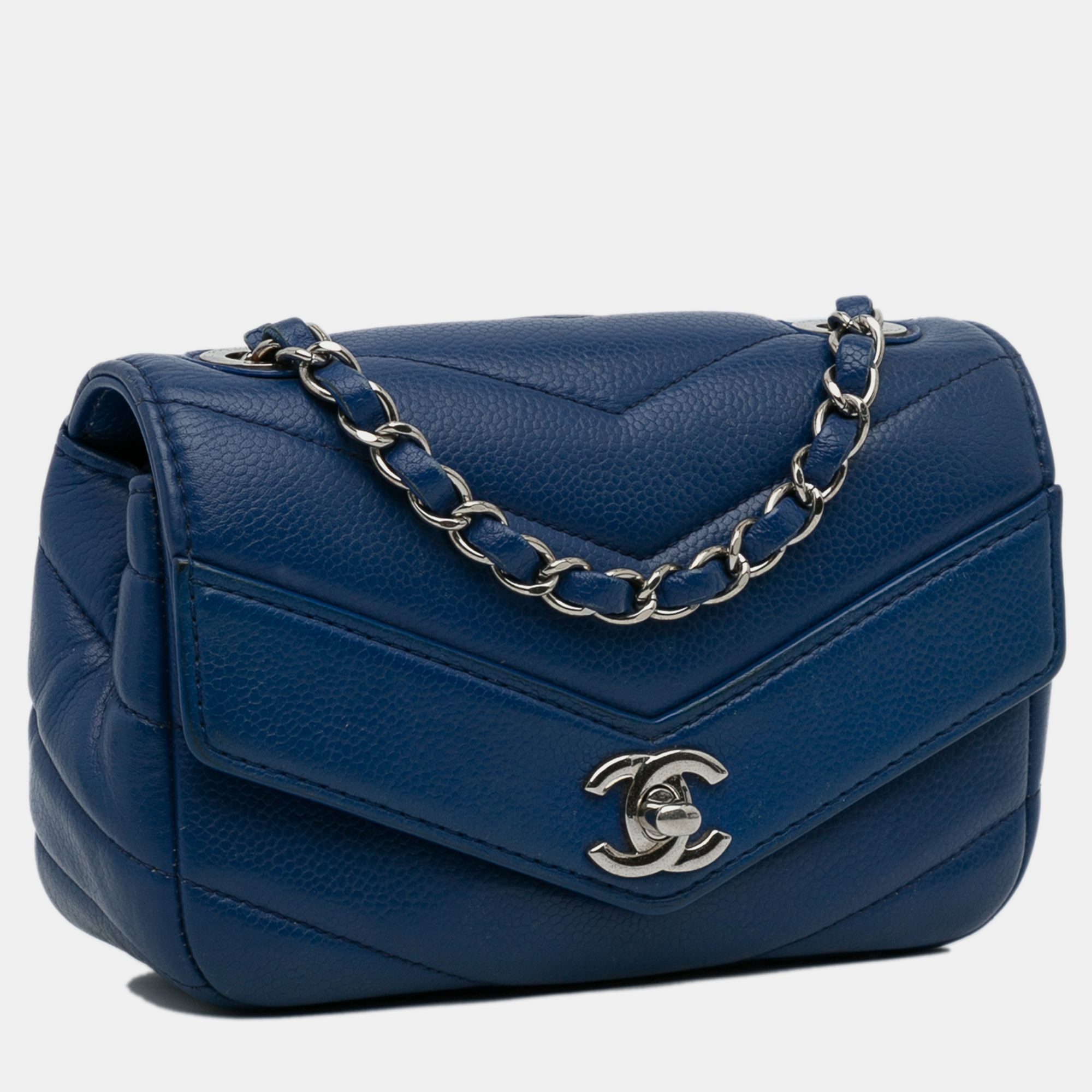 

Chanel Mini Caviar Chevron Data Center Envelope Flap Bag, Blue