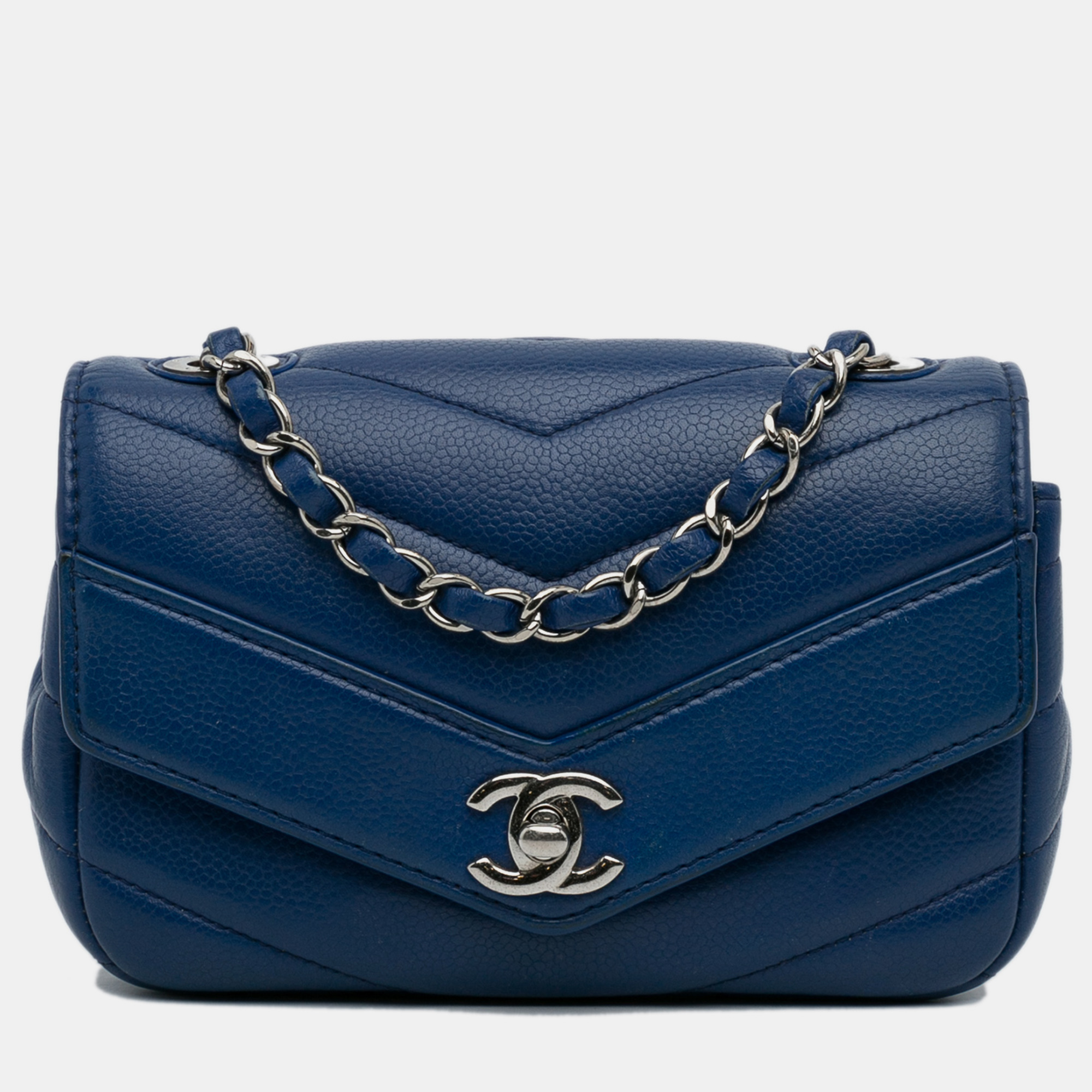 

Chanel Mini Caviar Chevron Data Center Envelope Flap Bag, Blue