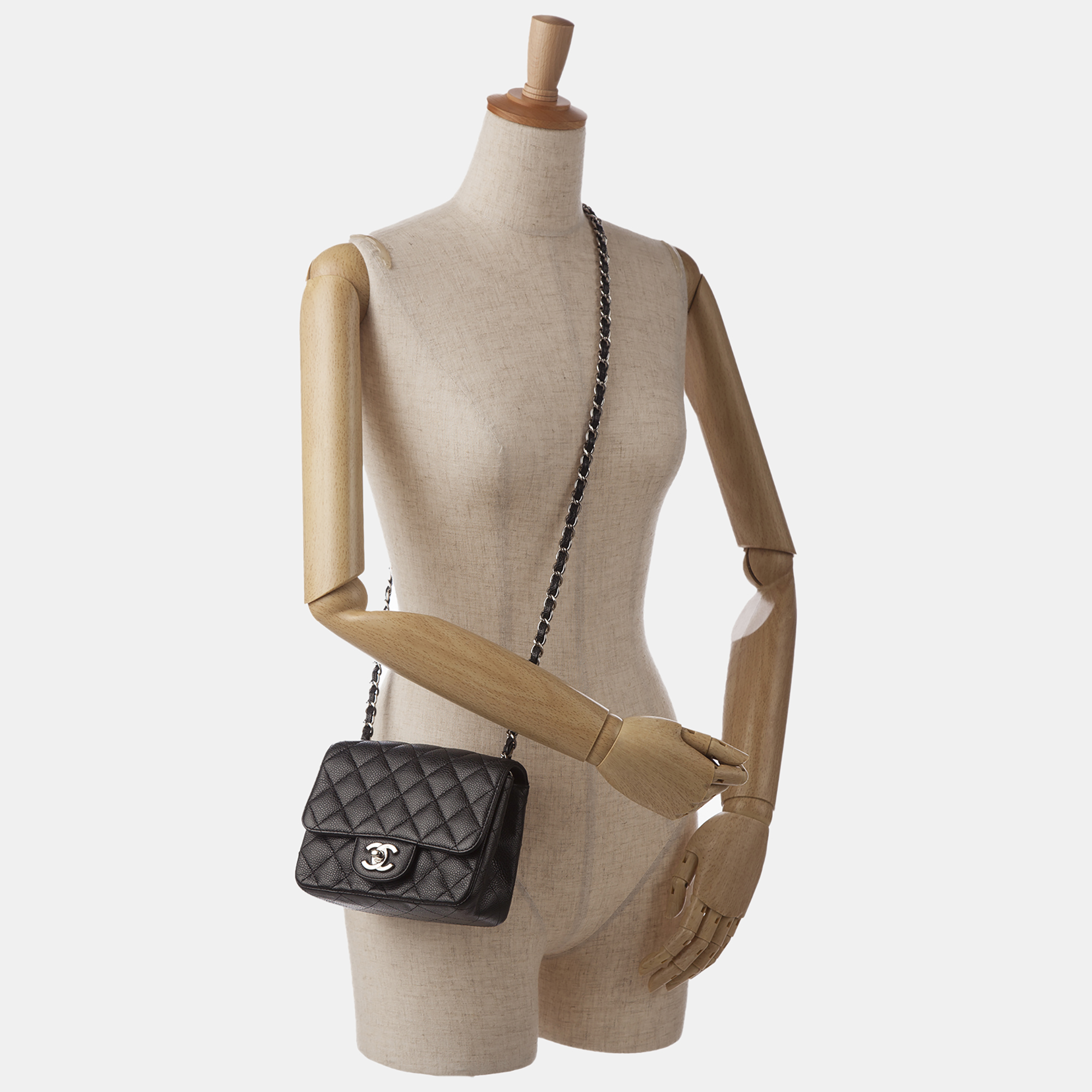 

Chanel Mini Classic Square Caviar Leather Flap Bag, Black