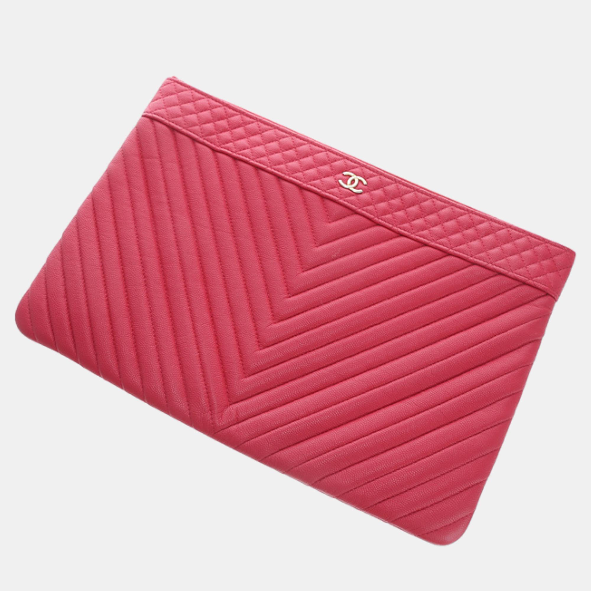 

Chanel Caviar Chevron Clutch, Pink