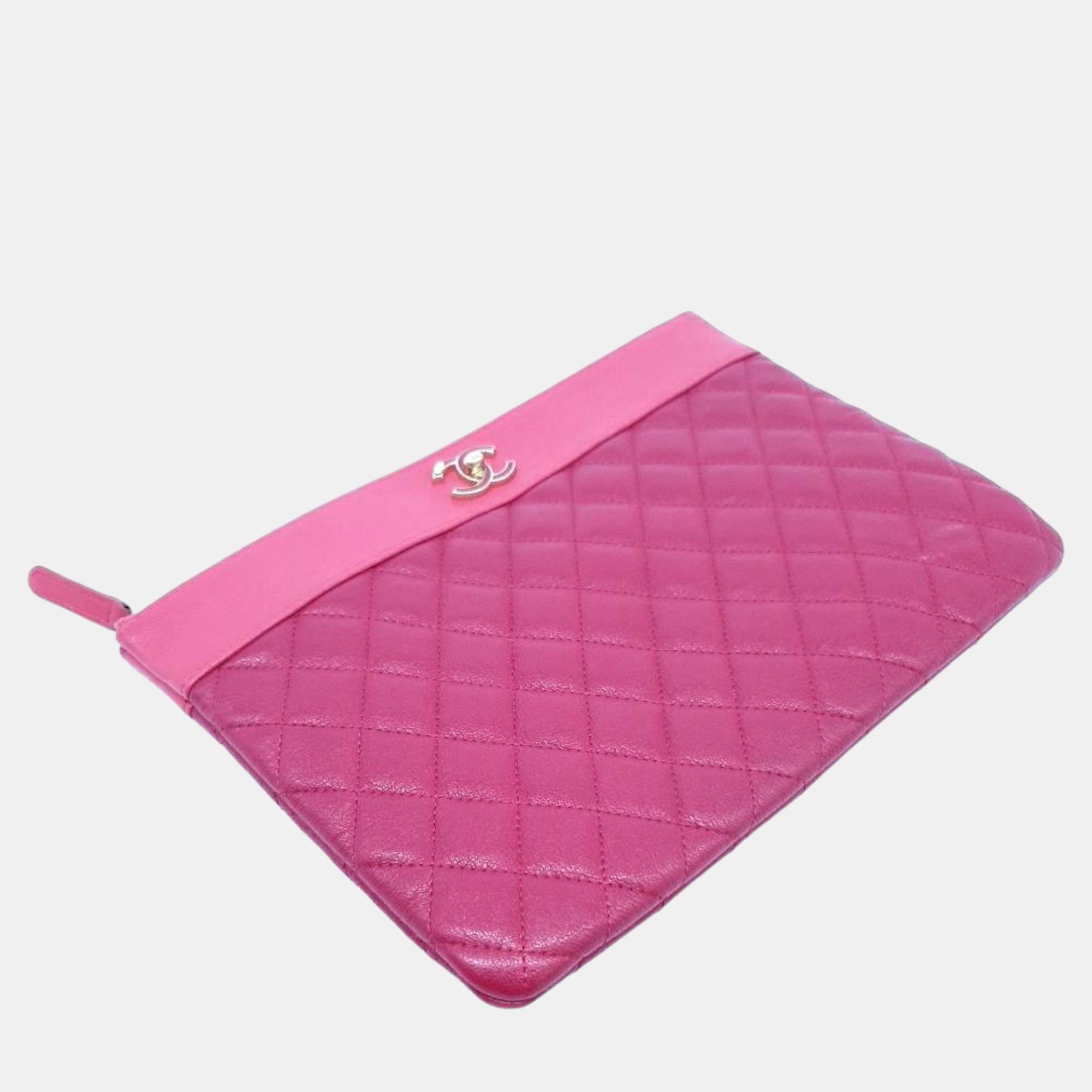 

Chanel Leather Medium Mademoiselle Clutch, Pink